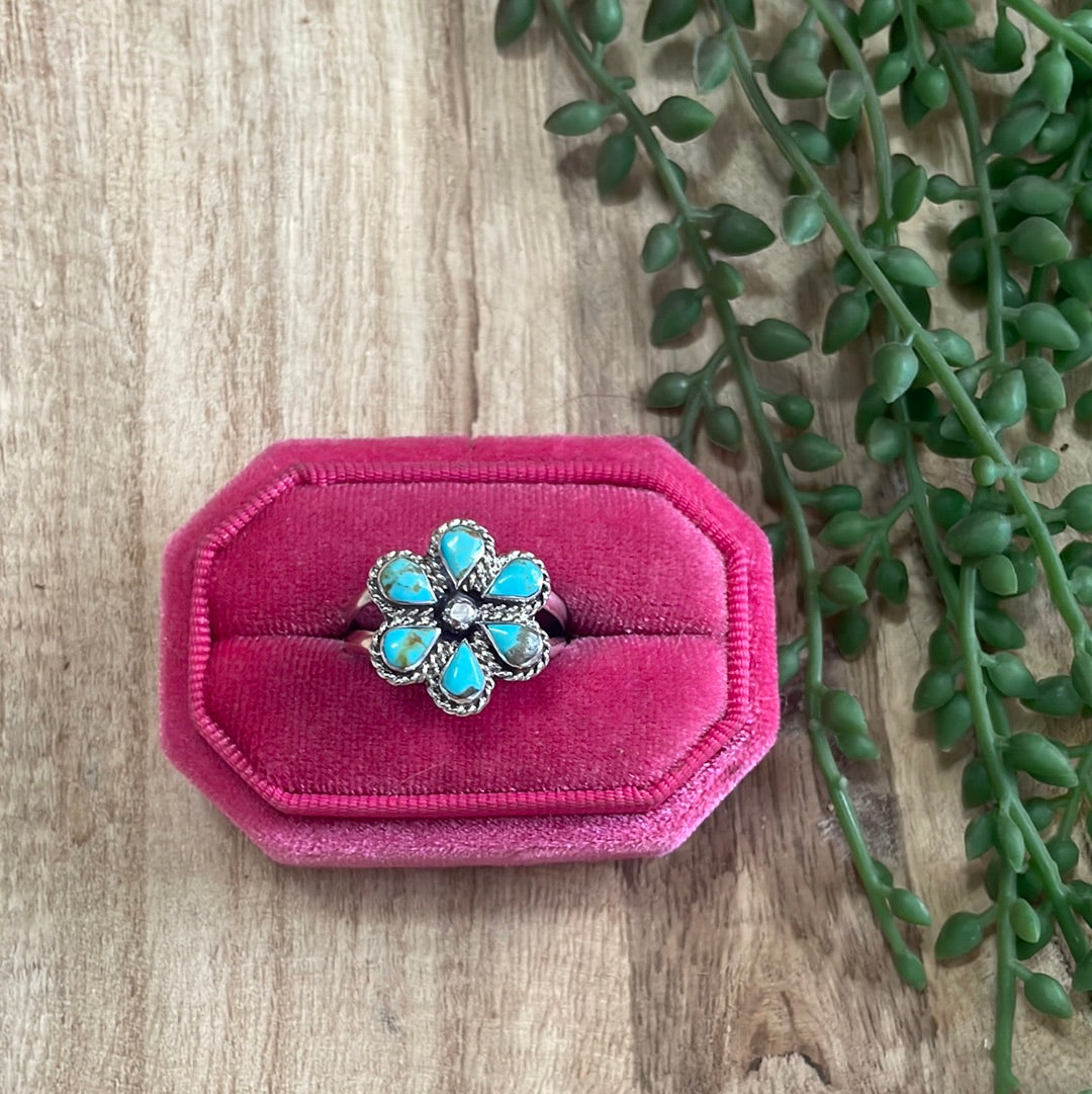 Navajo Turquoise & Sterling Silver Flower Ring