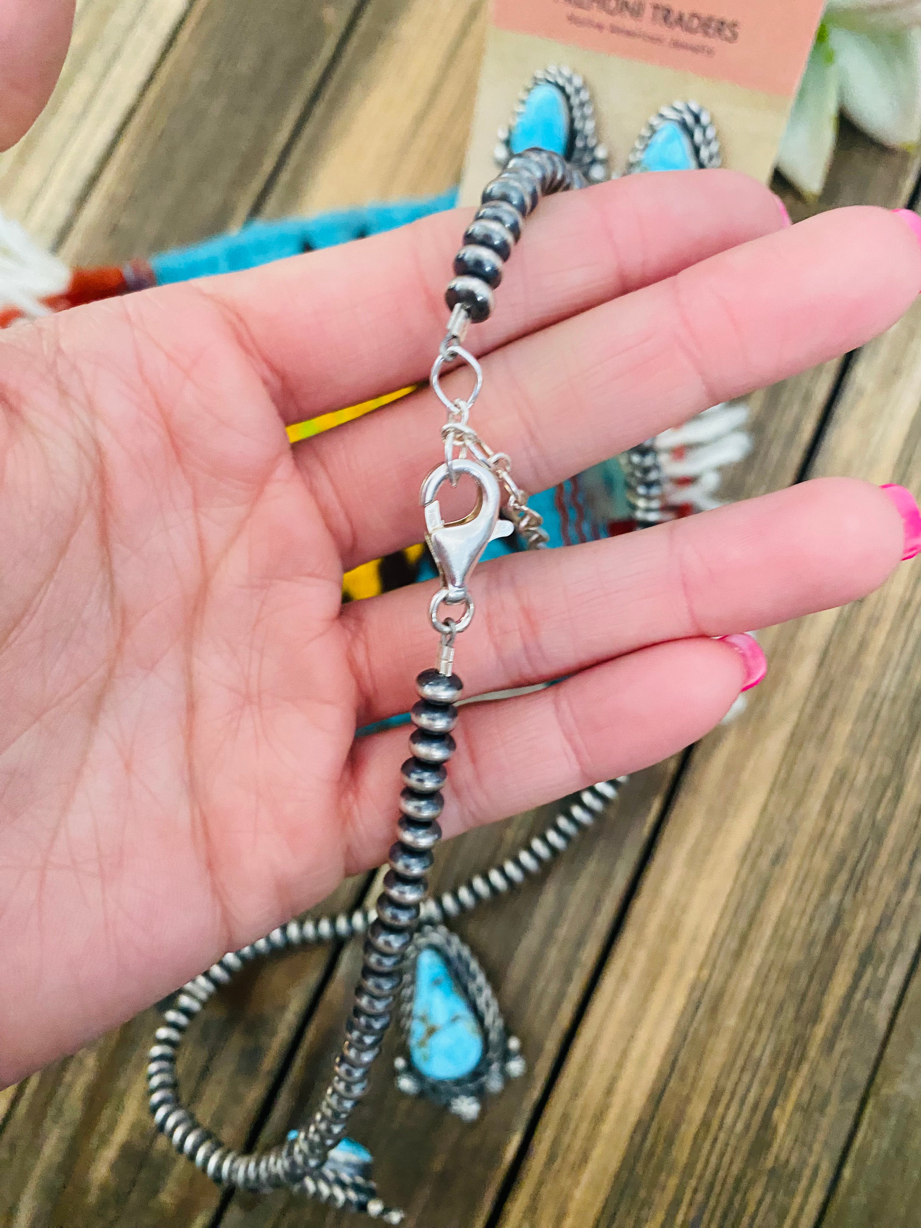 Navajo Sterling Silver & Turquoise Necklace Set by Eli Skeets