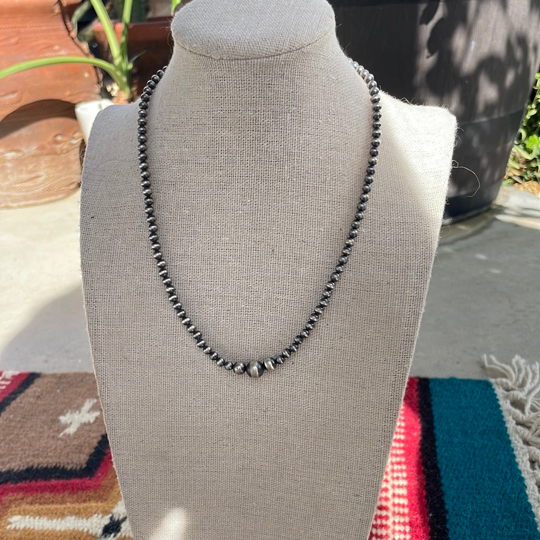 Handmade Beaded Sterling Silver 4-8mm Beaded Necklace 14”