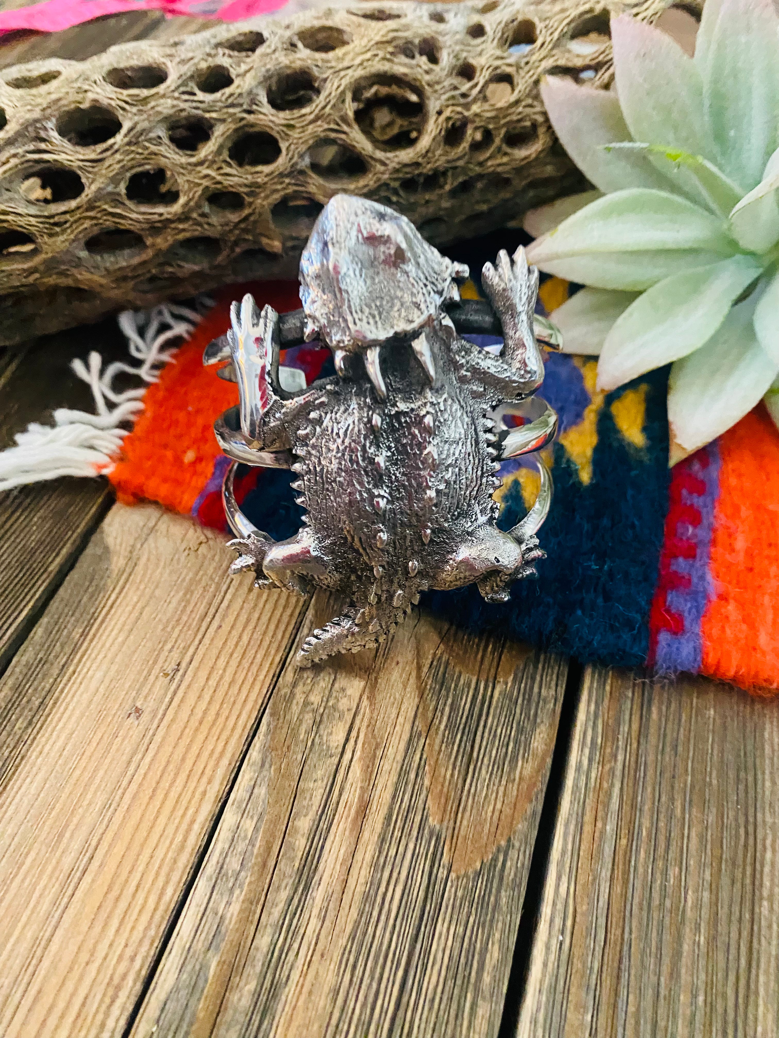 Navajo Sterling Silver Horny Toad Cuff Bracelet