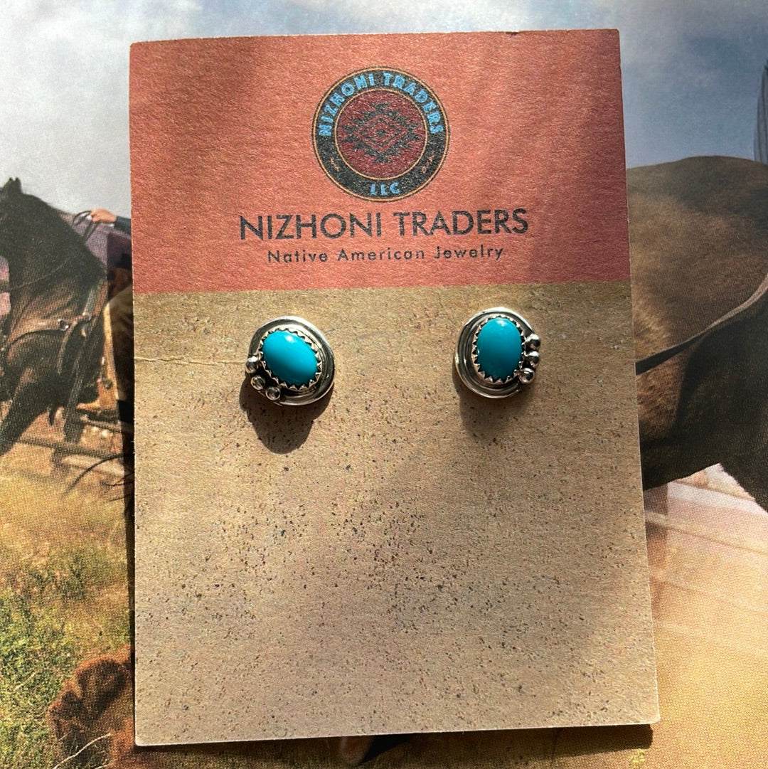 Navajo Sterling Silver & Turquoise Stud Earrings