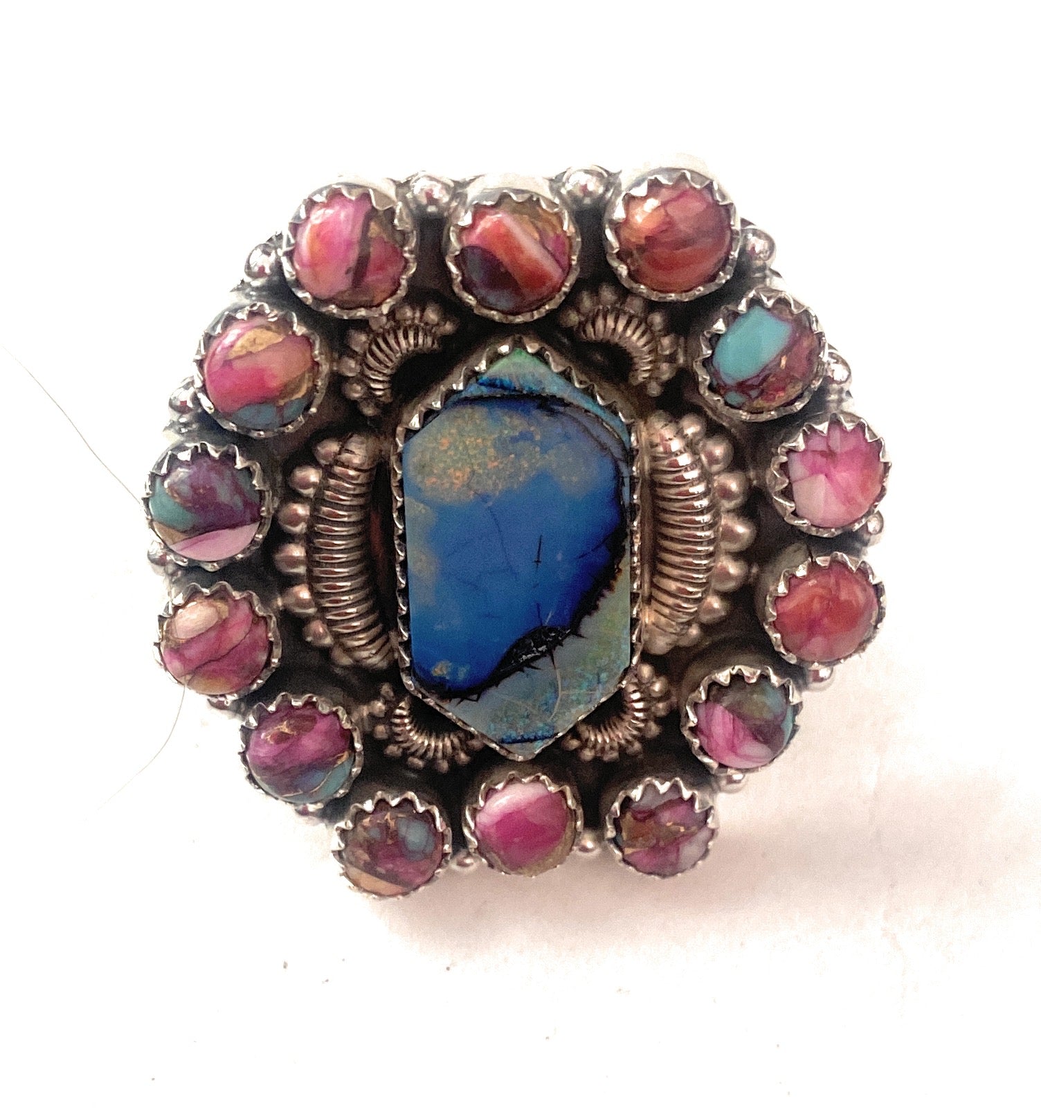 Handmade Sterling Silver, Pink Dream & Opal Cluster Adjustable Ring