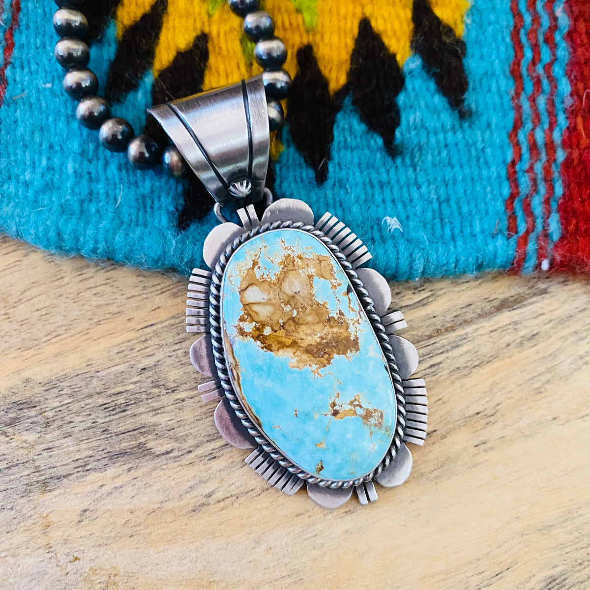 Navajo Royston Turquoise and Sterling Silver Pendant by Russell Sam
