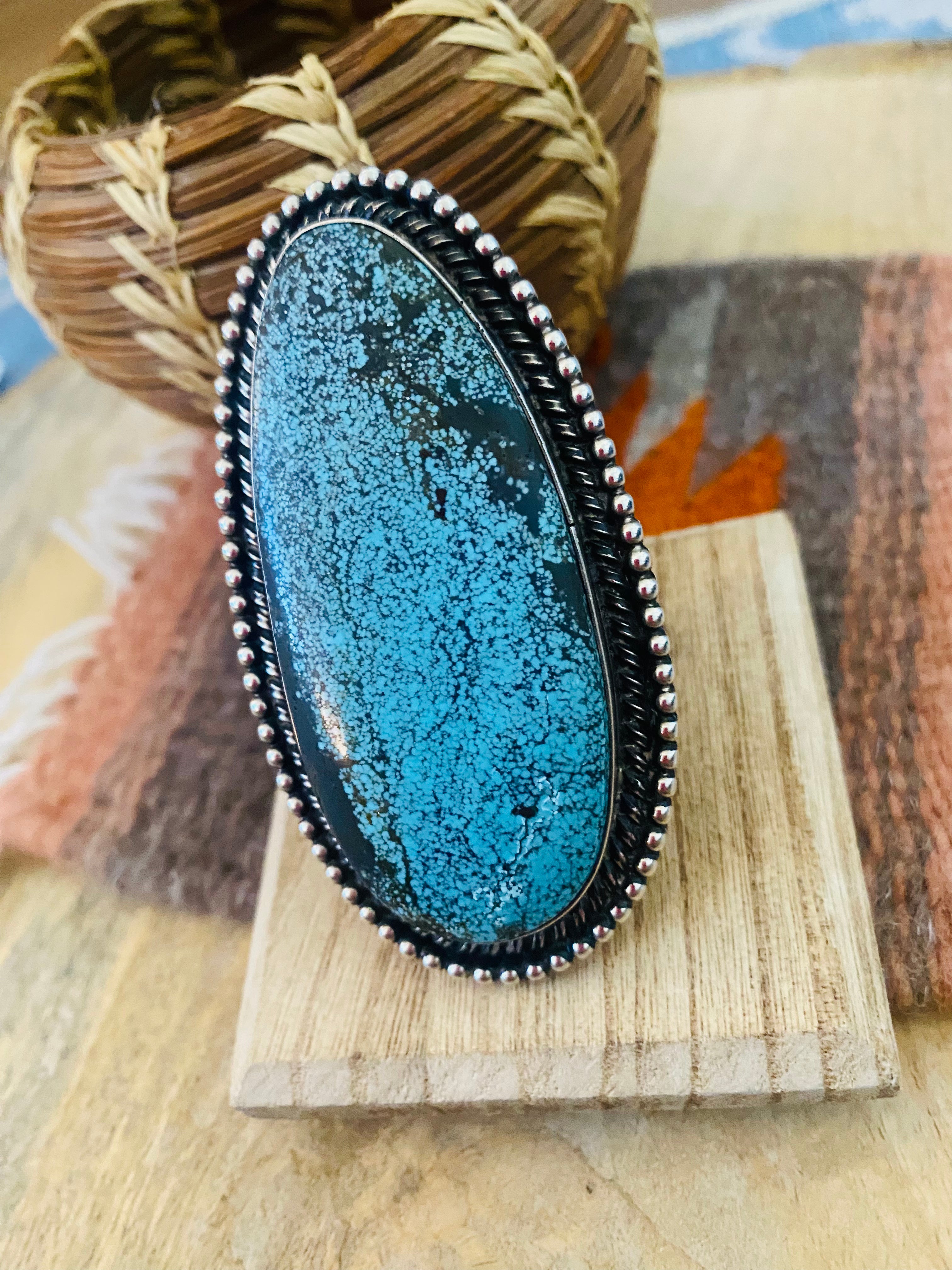 Navajo Natural Turquoise & Sterling Silver Ring Size 11