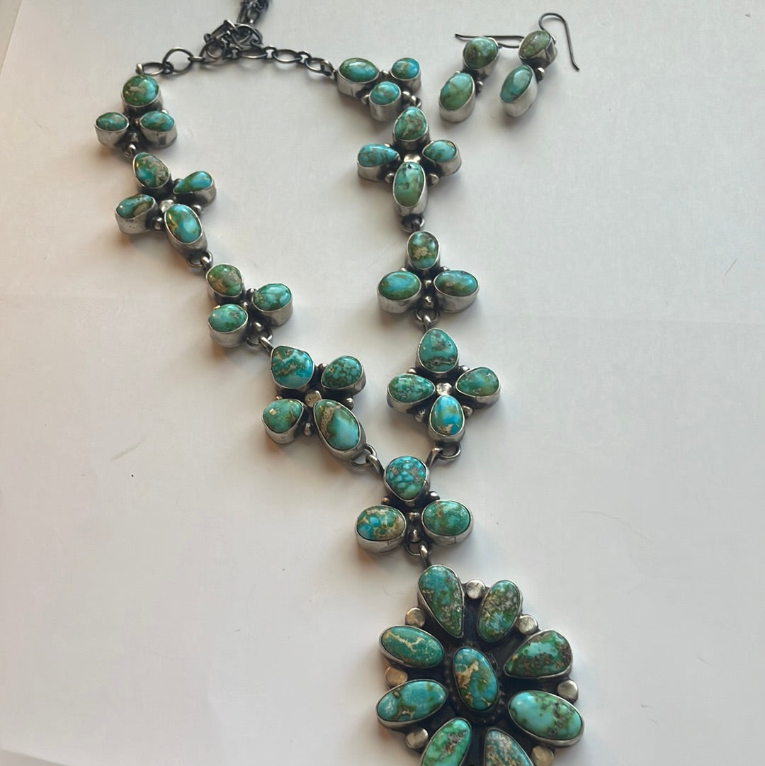 Navajo Sterling Silver Sonoran Mountain Turquoise Necklace & Earring Set By Sheila Becenti