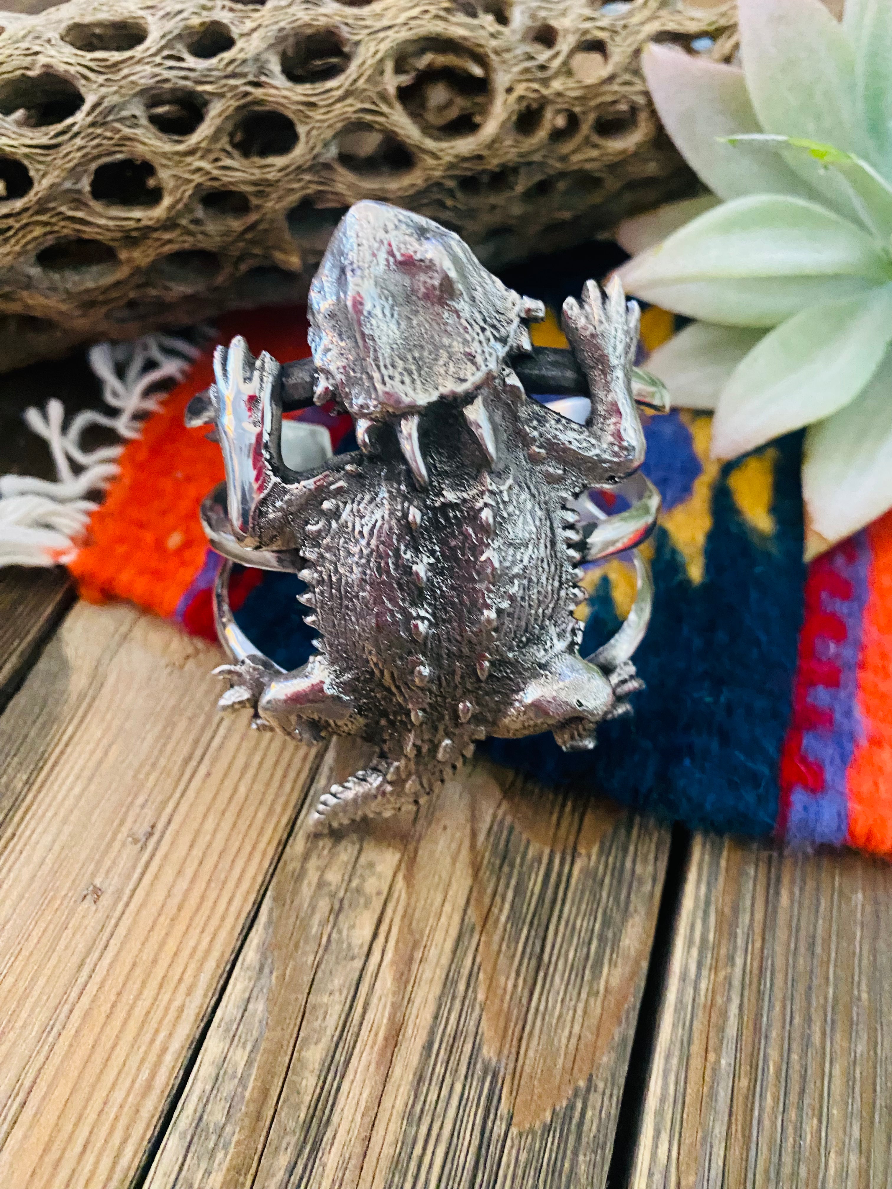 Navajo Sterling Silver Horny Toad Cuff Bracelet