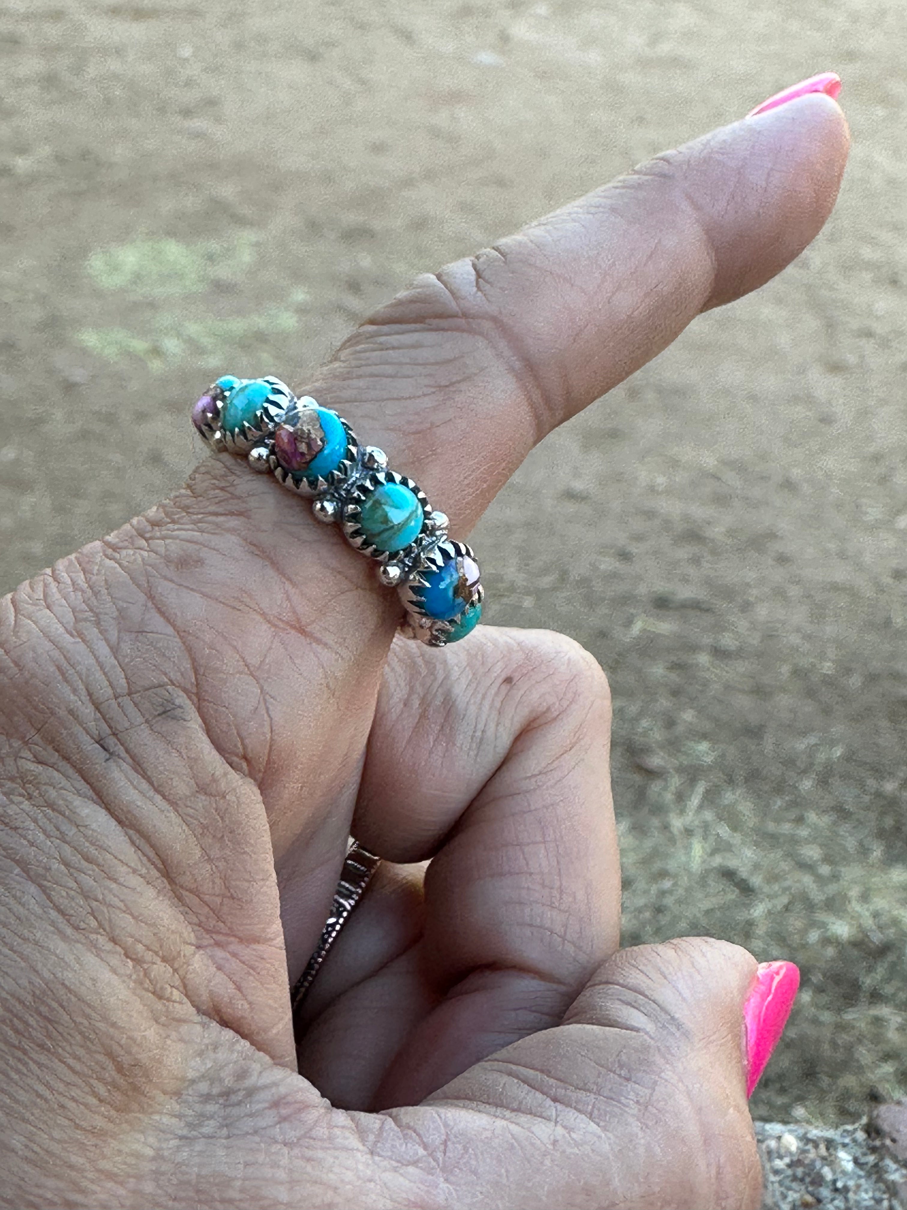 Pink Dream and Kingman Turquoise Sterling Silver Eternity Band