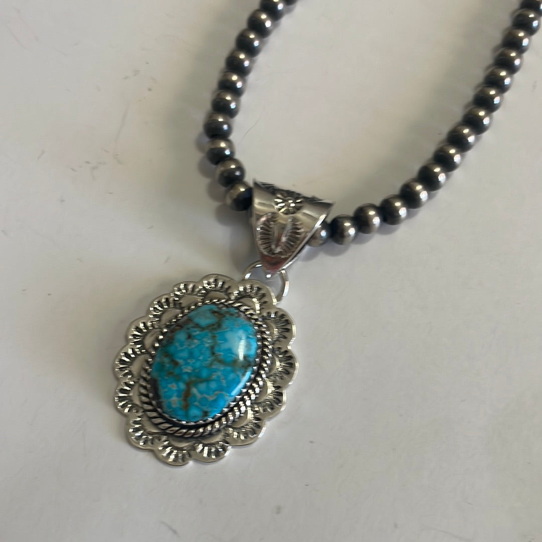 Handmade Sterling Silver & Kingman Web Turquoise Pendant Signed Nizhoni