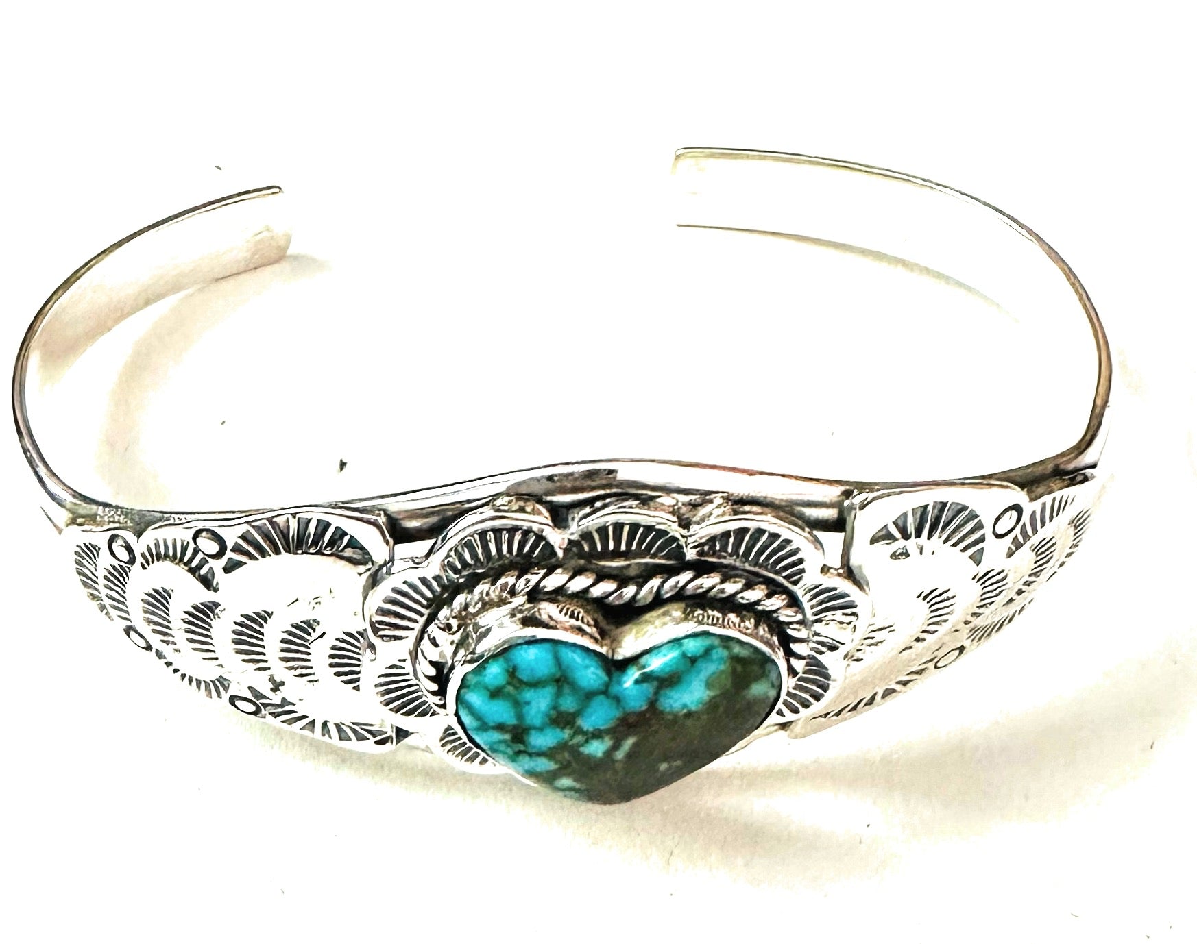 Handmade Sterling Silver & Kingman Turquoise Heart Cuff Bracelet