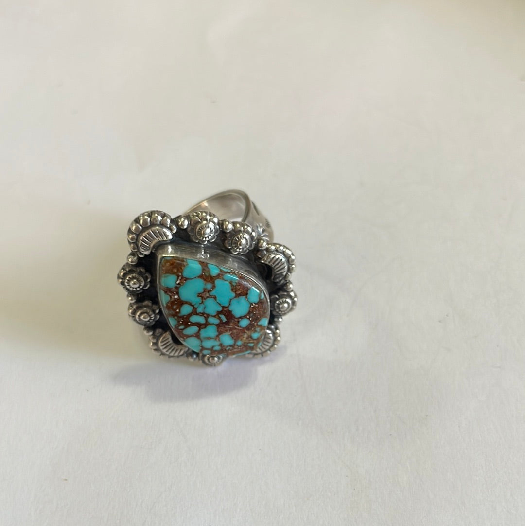 Handmade Sterling Silver &  Turquoise Adjustable Ring Signed Nizhoni