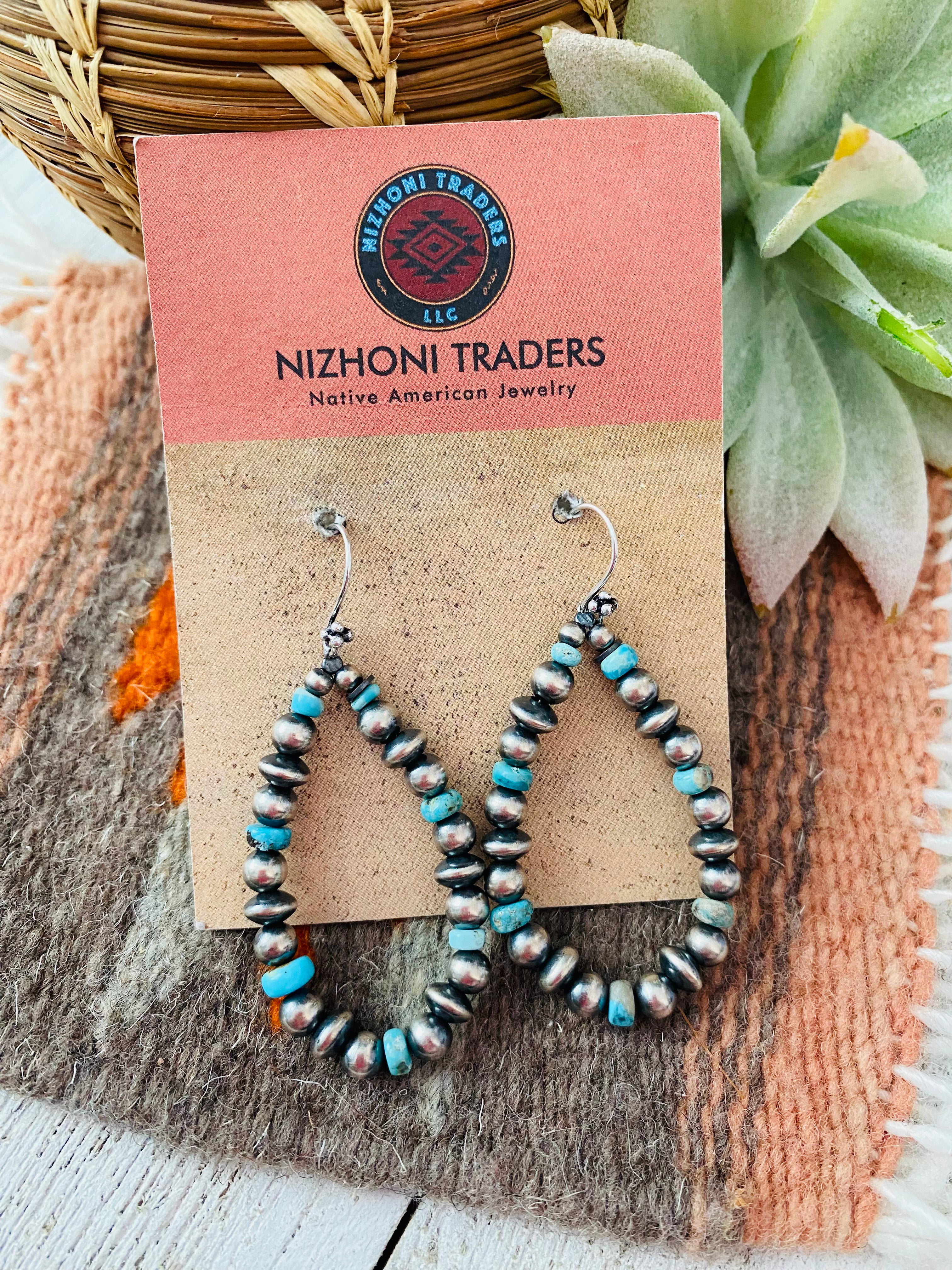 Handmade Turquoise And Sterling Silver Beaded Dangle Earrings