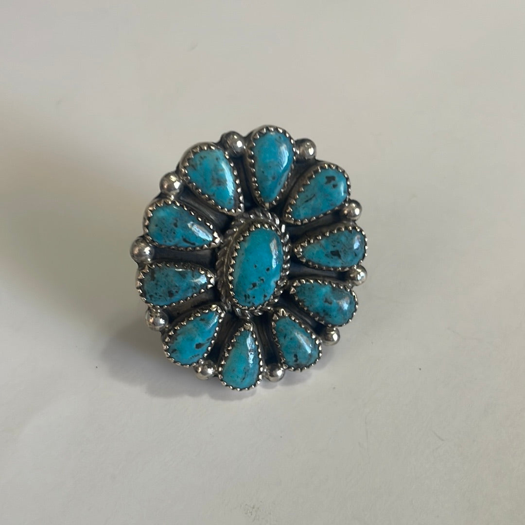 Navajo Sterling Silver Large Cluster Turquoise Ring