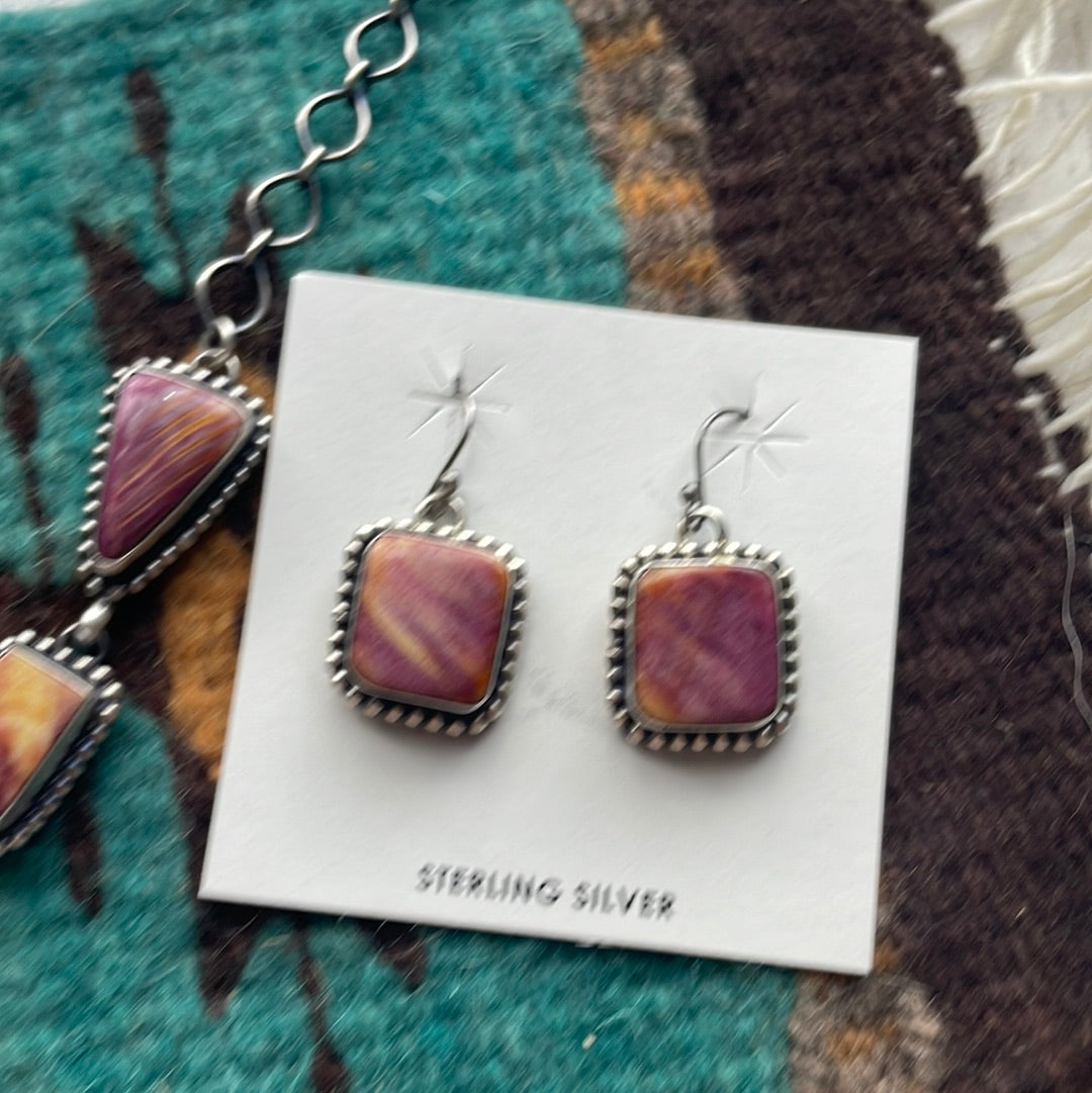 Navajo Purple Spiny And Sterling Silver Necklace & Earrings Signed