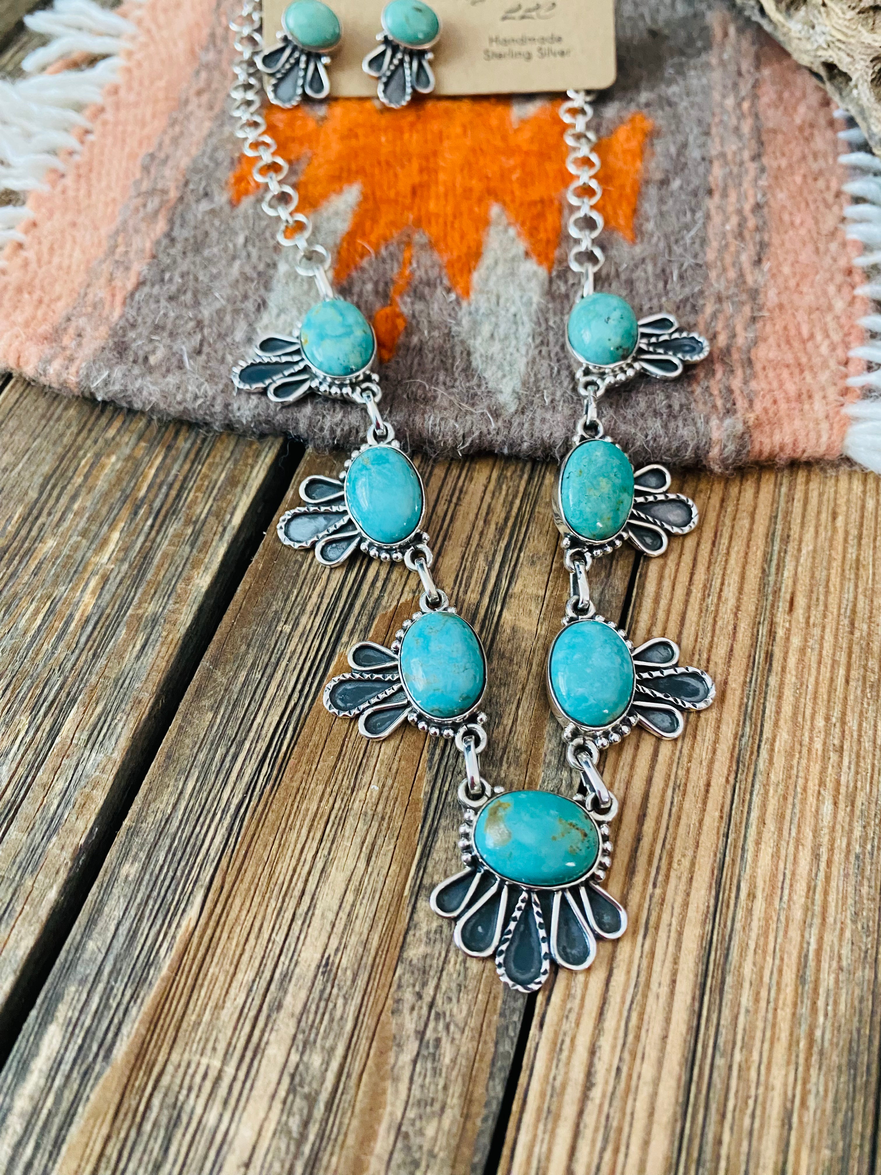 Handmade Sterling Silver & Green Turquoise Necklace Set