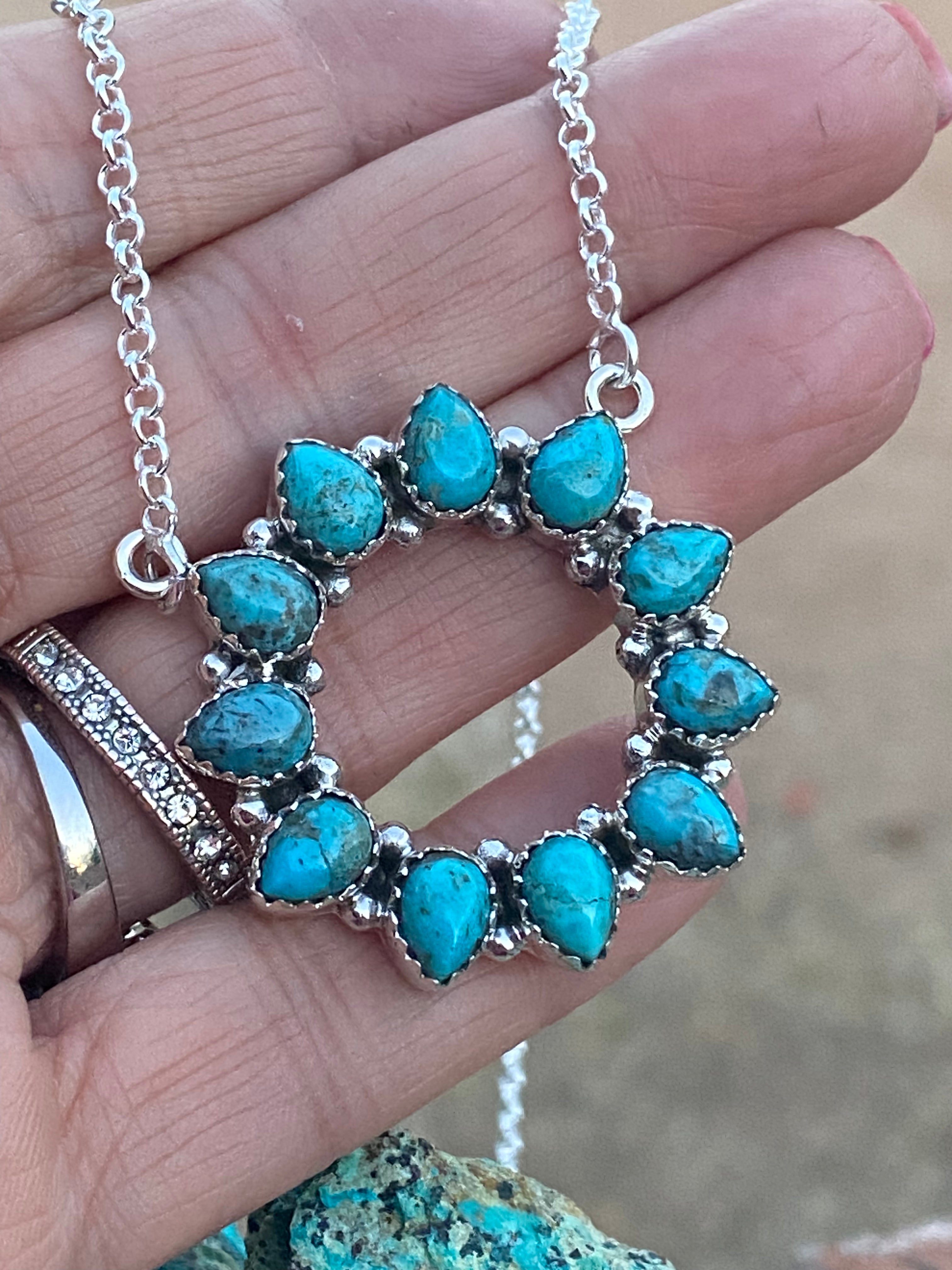 Handmade Sterling Silver and Kingman Turquoise Round Necklace