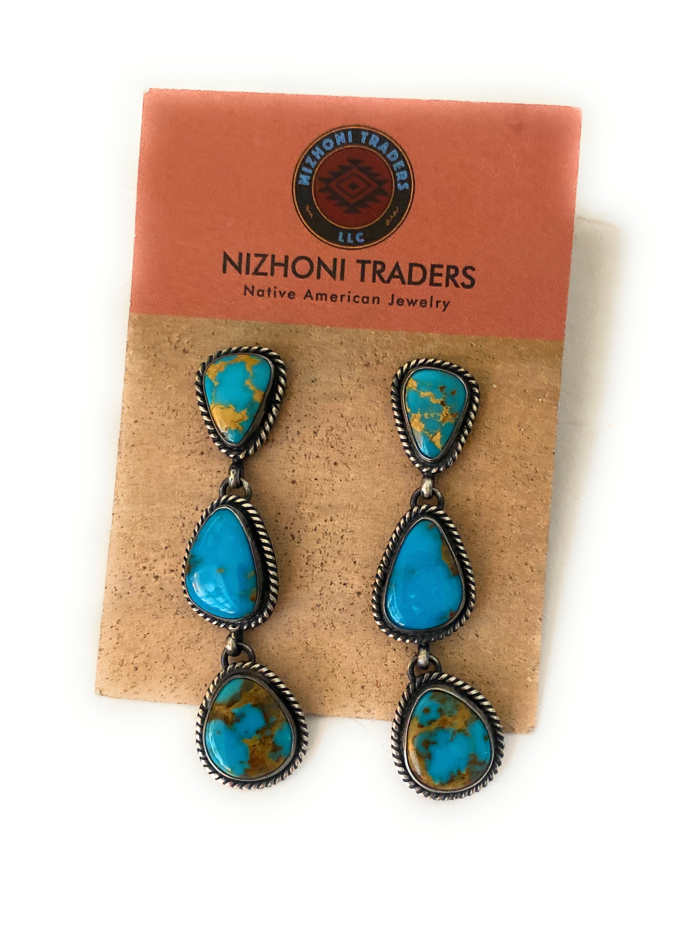 Navajo Sterling Silver & Kingman Turquoise Dangle Earrings