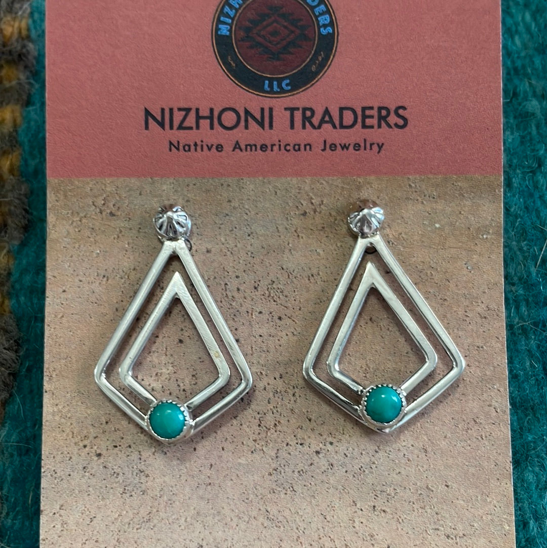 Navajo Turquoise & Sterling Silver Triangular Earrings