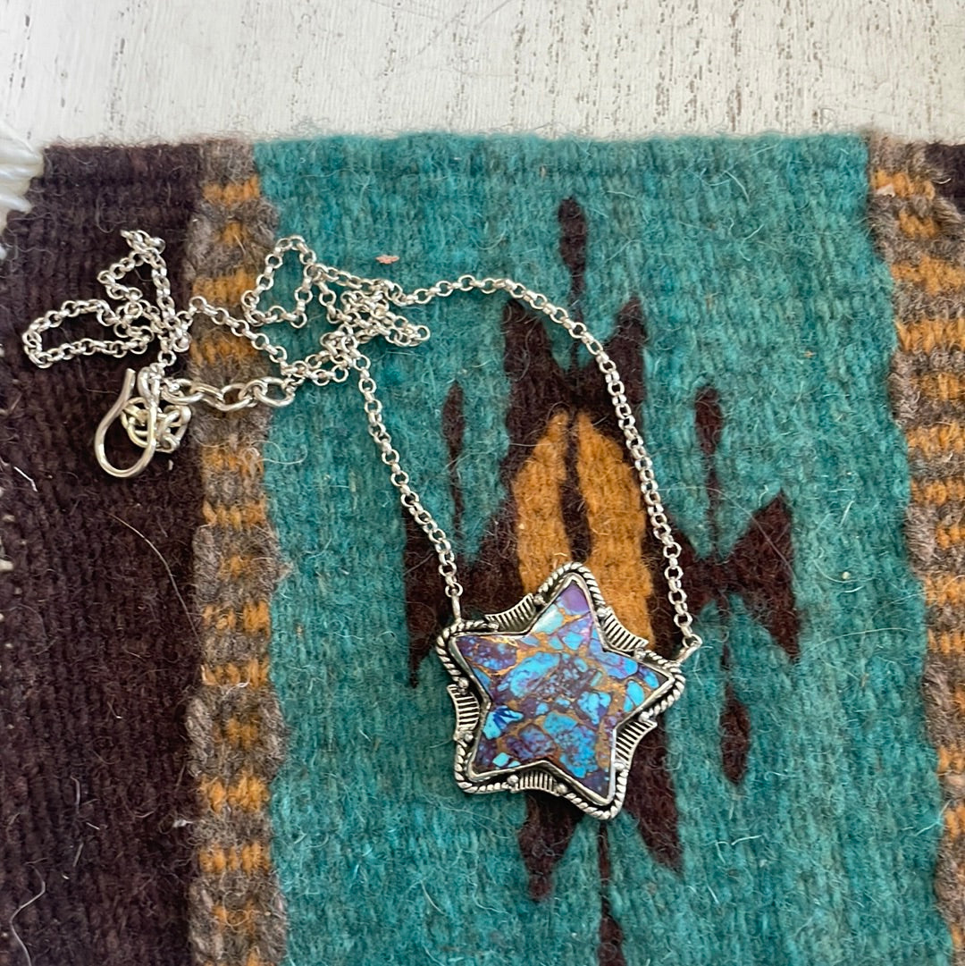 Handmade Sterling Silver Blue Mojave Star Necklace Signed Nizhoni