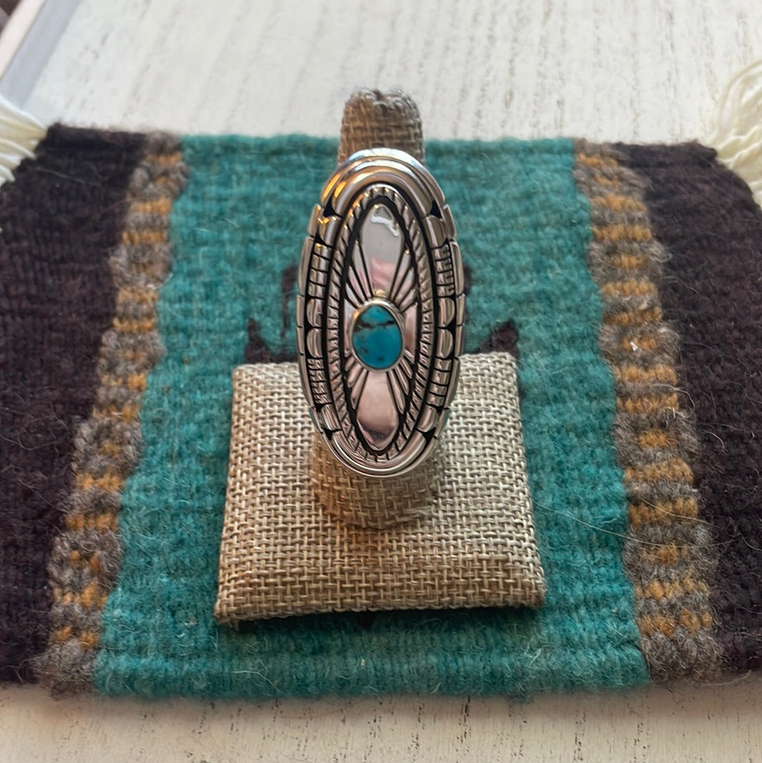 Navajo Sterling Silver & Turquoise Statement Ring Size 7.5.