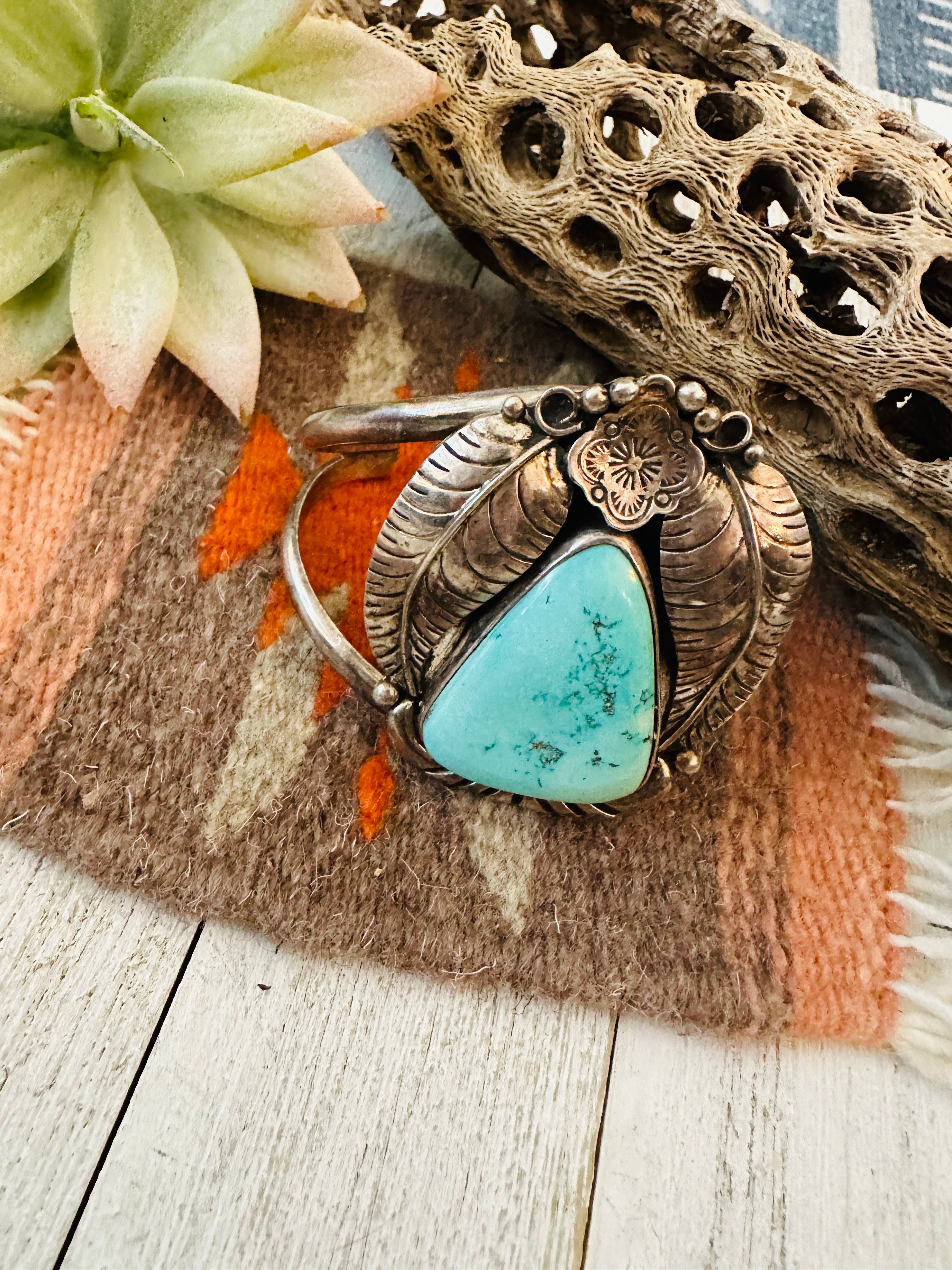 Navajo Old Pawn Vintage Turquoise & Sterling Silver Cuff Bracelet