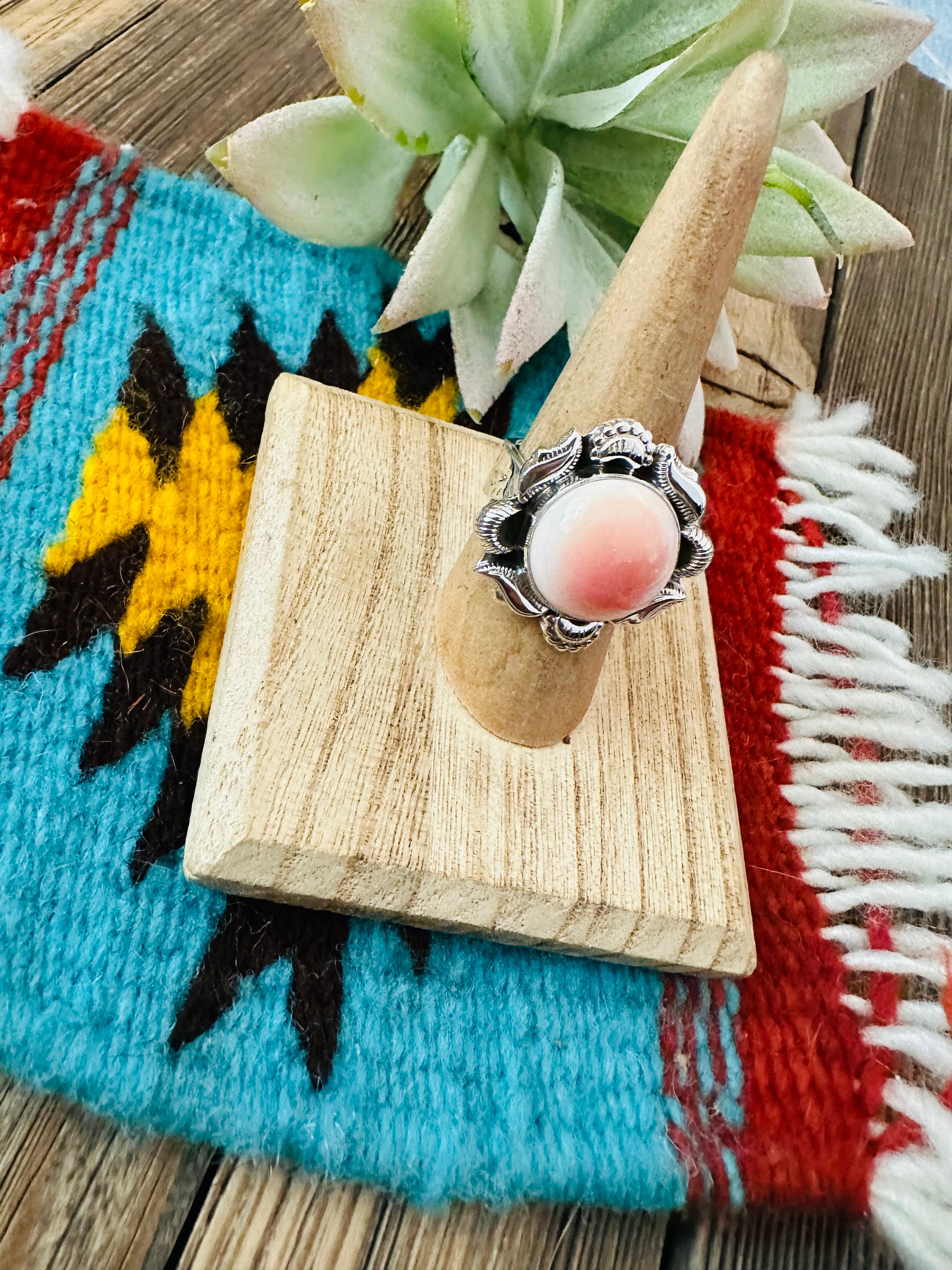 Handmade Sterling Silver & Queen Pink Conch Shell Adjustable Ring