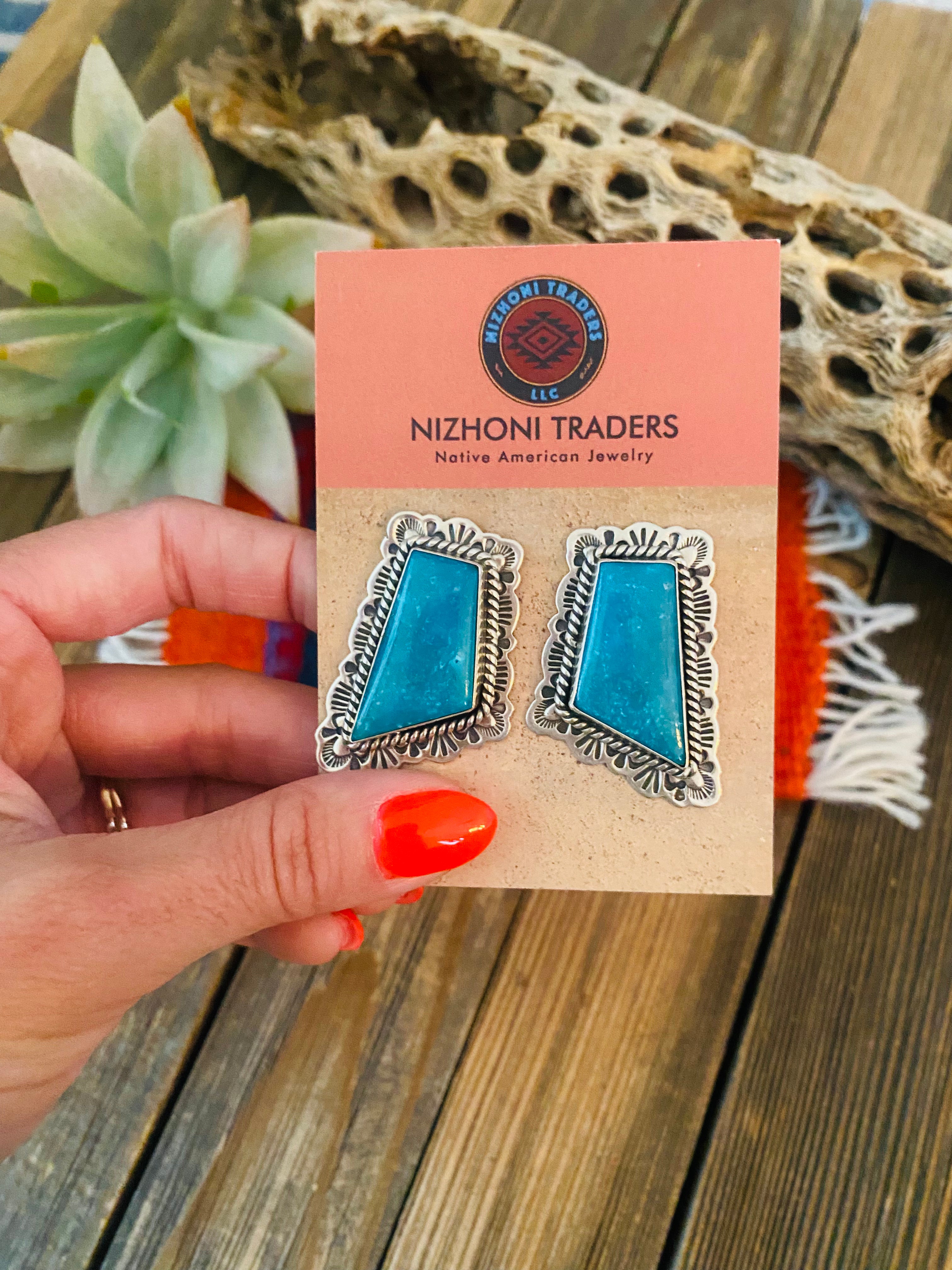 Navajo Sterling Silver & Turquoise Post Earrings