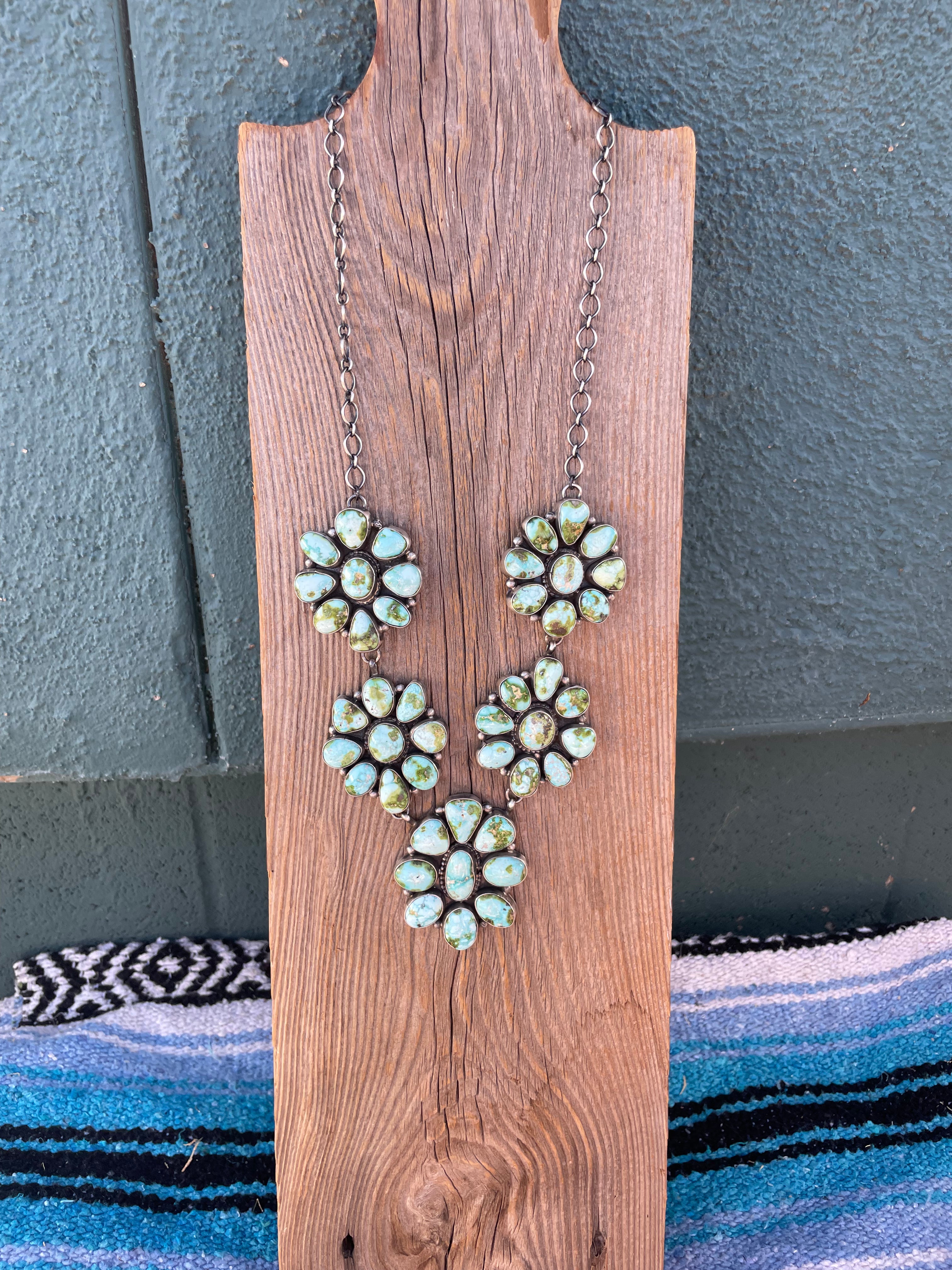 Sheila Becenti Navajo Sterling Silver Sonoran Mountain Turquoise Necklace & Earring Set