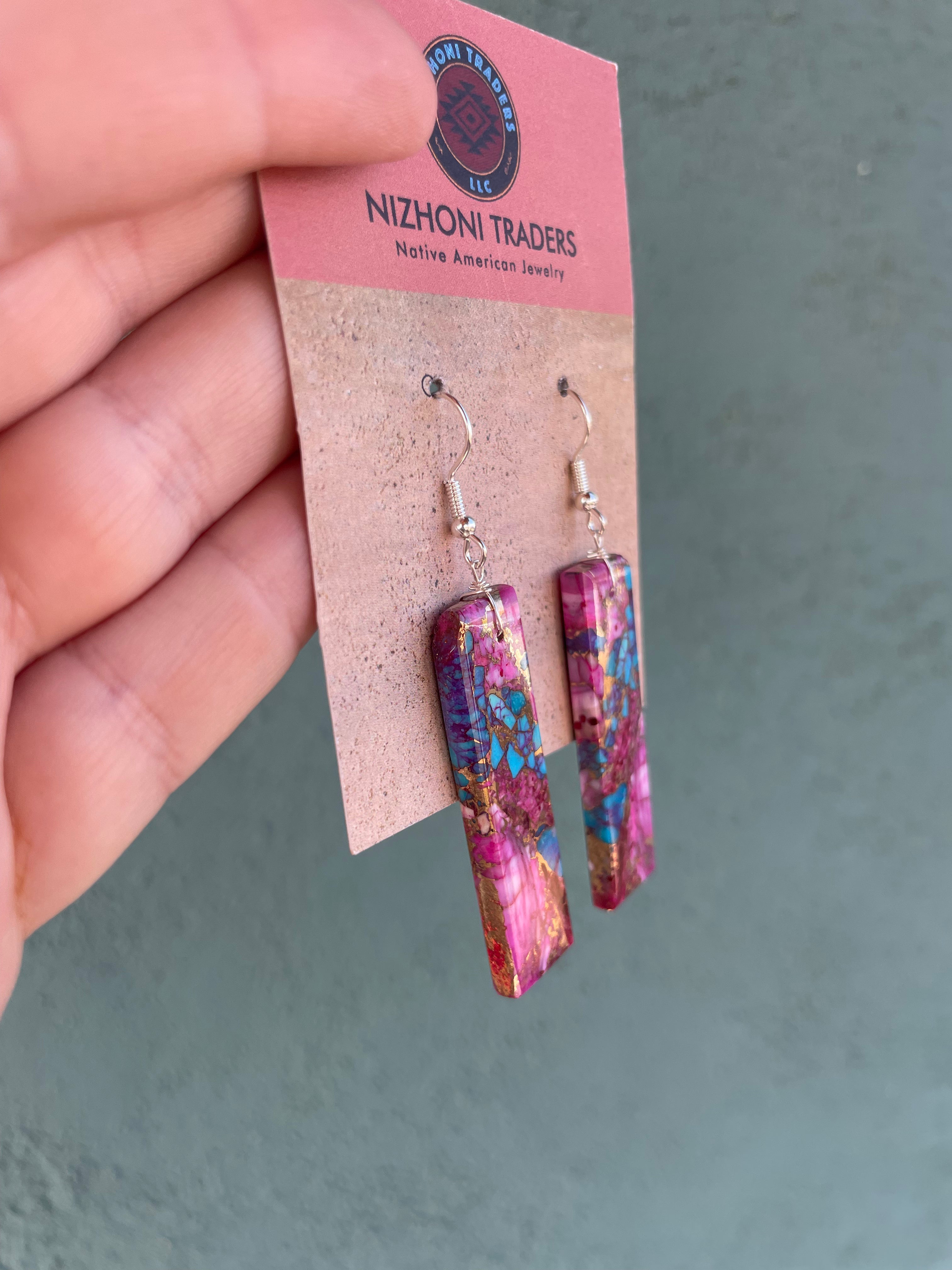 Navajo Sterling Silver & Purple Dream Slab Dangle Earrings