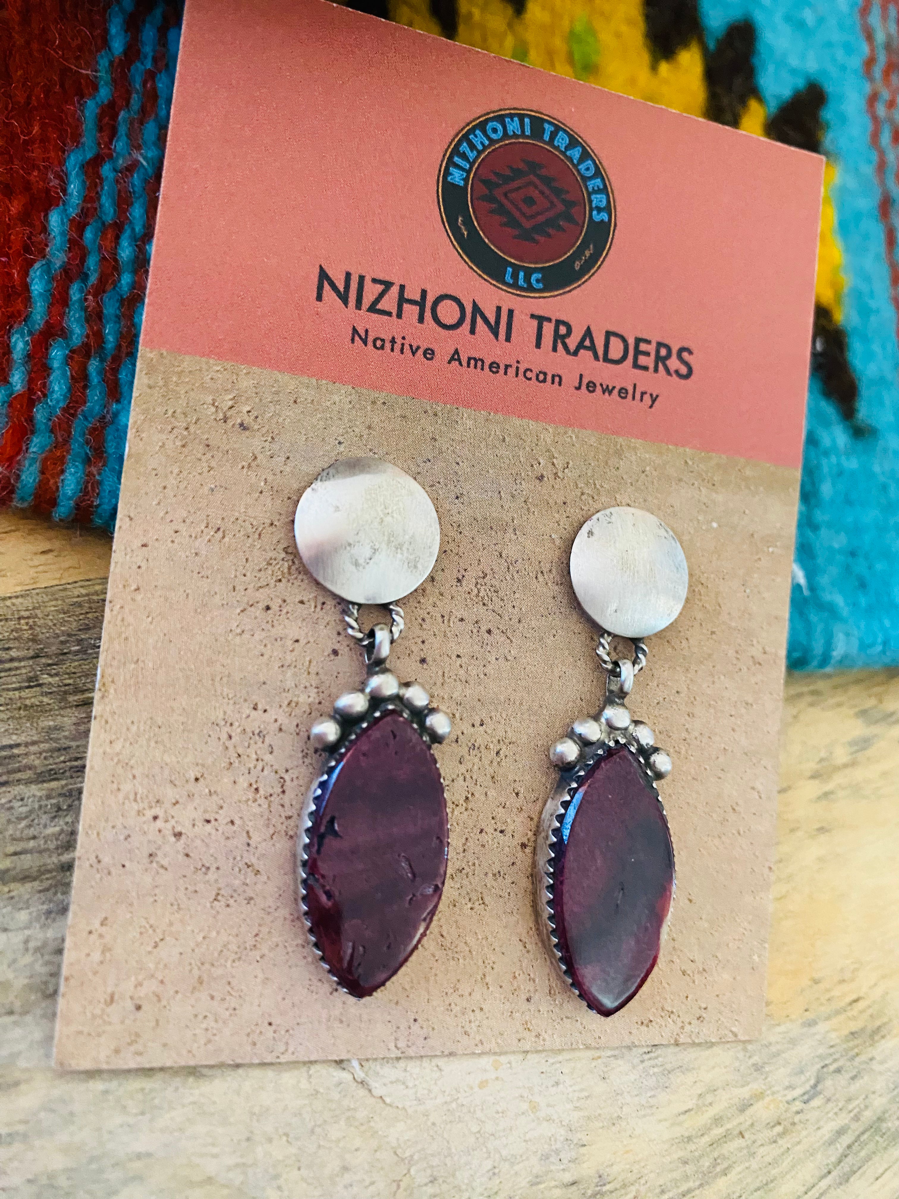 Navajo Sterling Silver & Purple Spiny Dangle Earrings