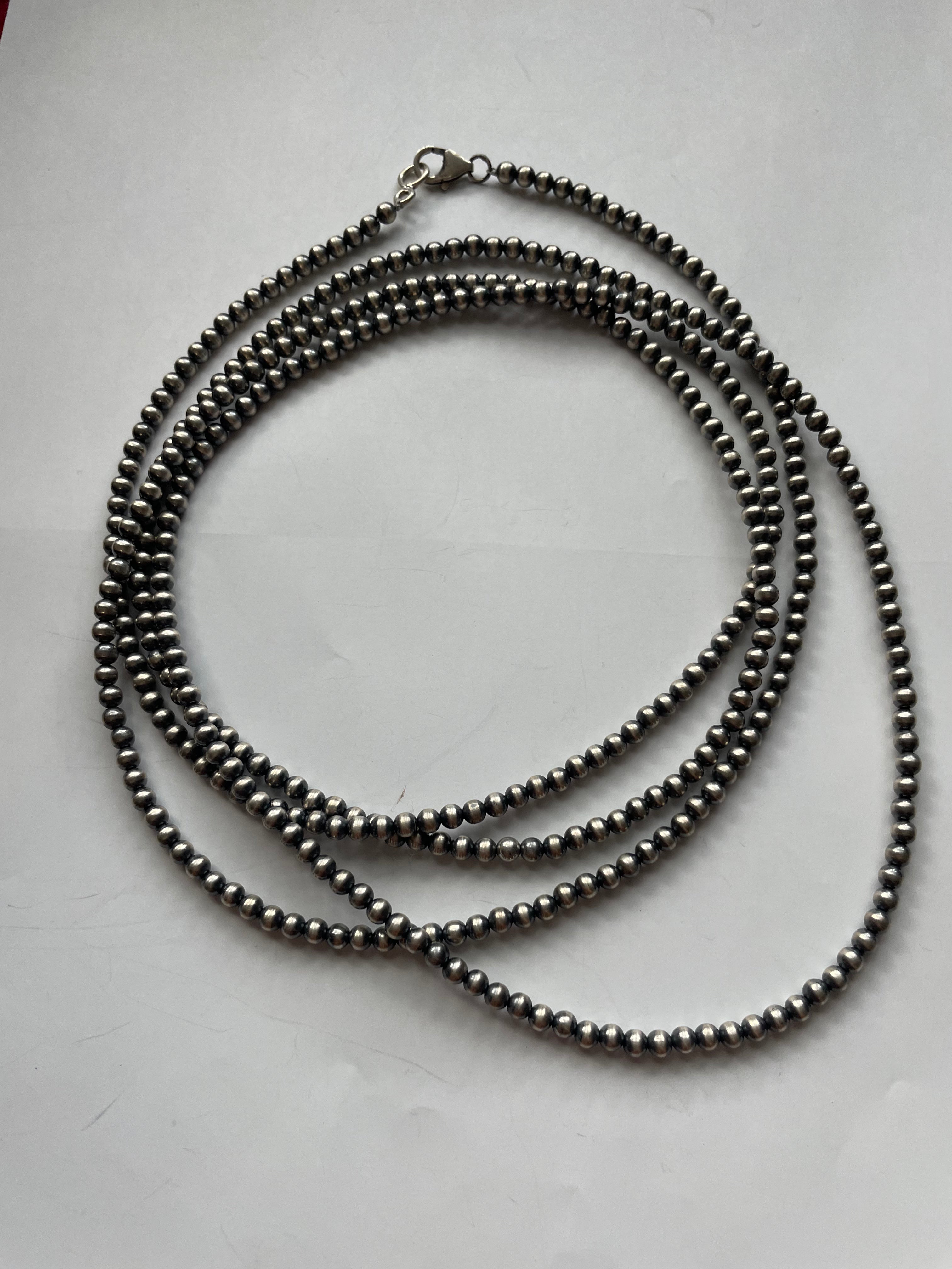 Handmade Sterling Silver 4mm Beaded Necklace 60”