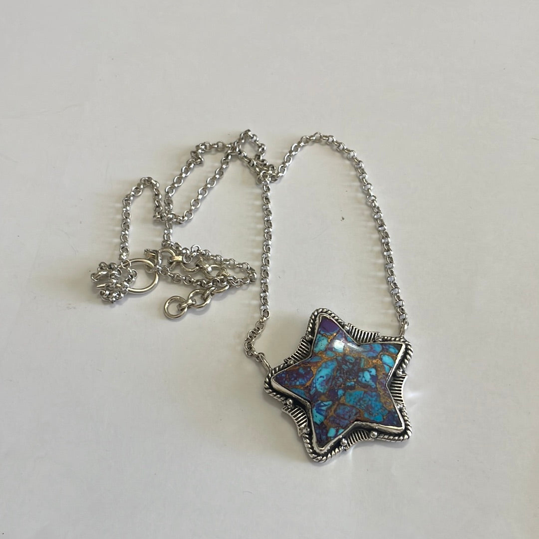 Handmade Sterling Silver Blue Mojave Star Necklace Signed Nizhoni