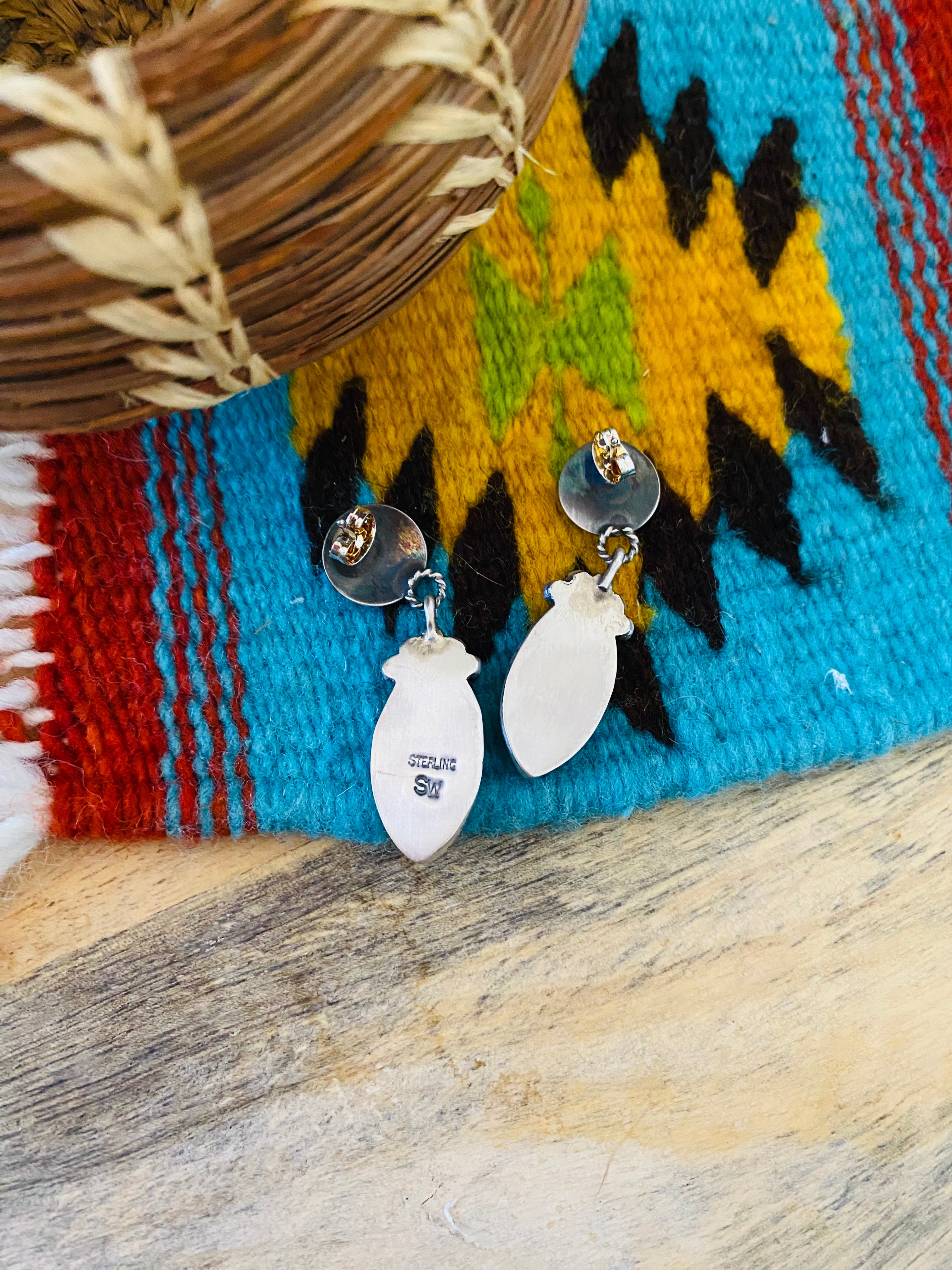 Navajo Sterling Silver & Purple Spiny Dangle Earrings