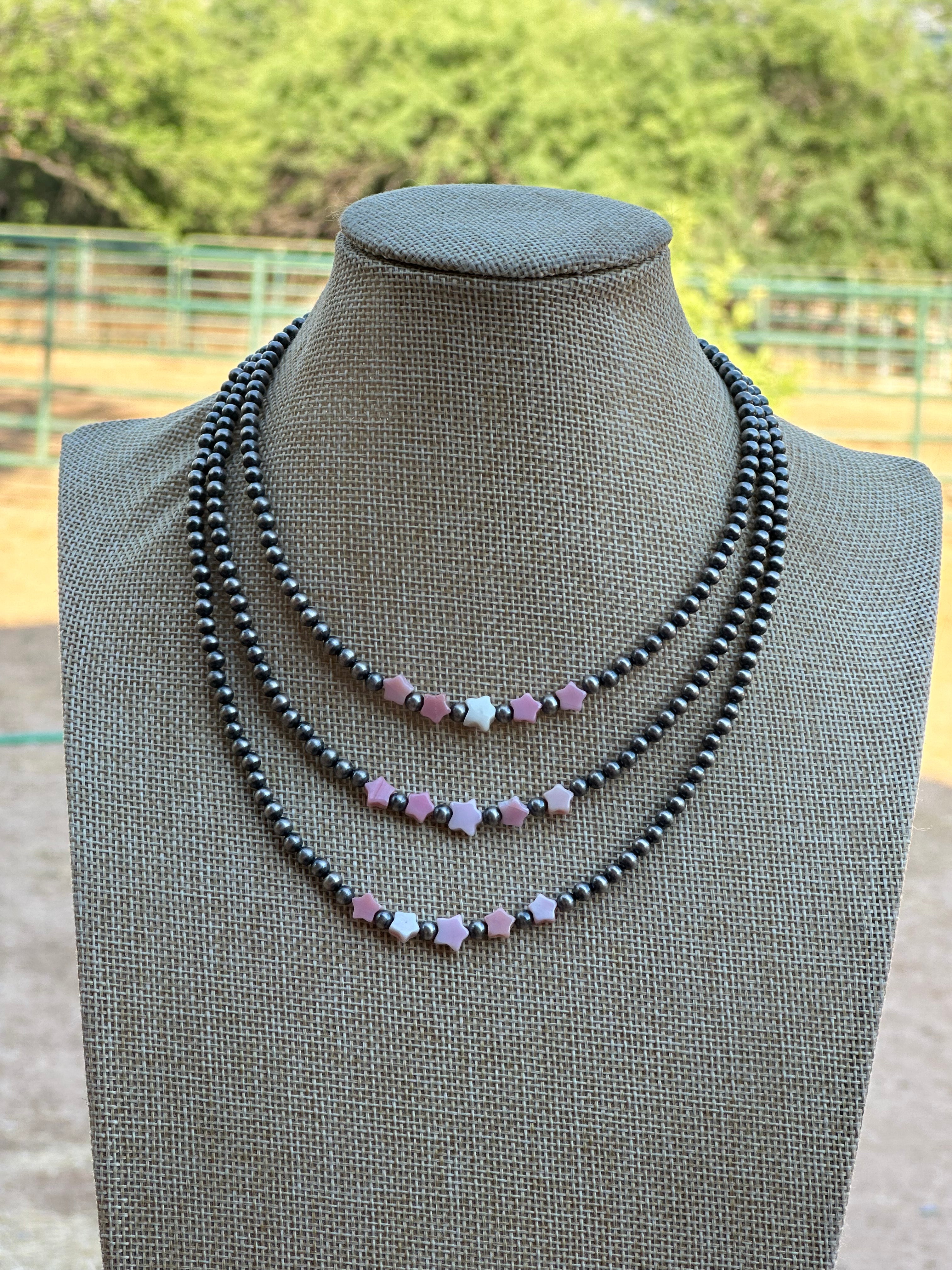 Sterling Silver & Queen Pink Conch Beaded Star Necklace