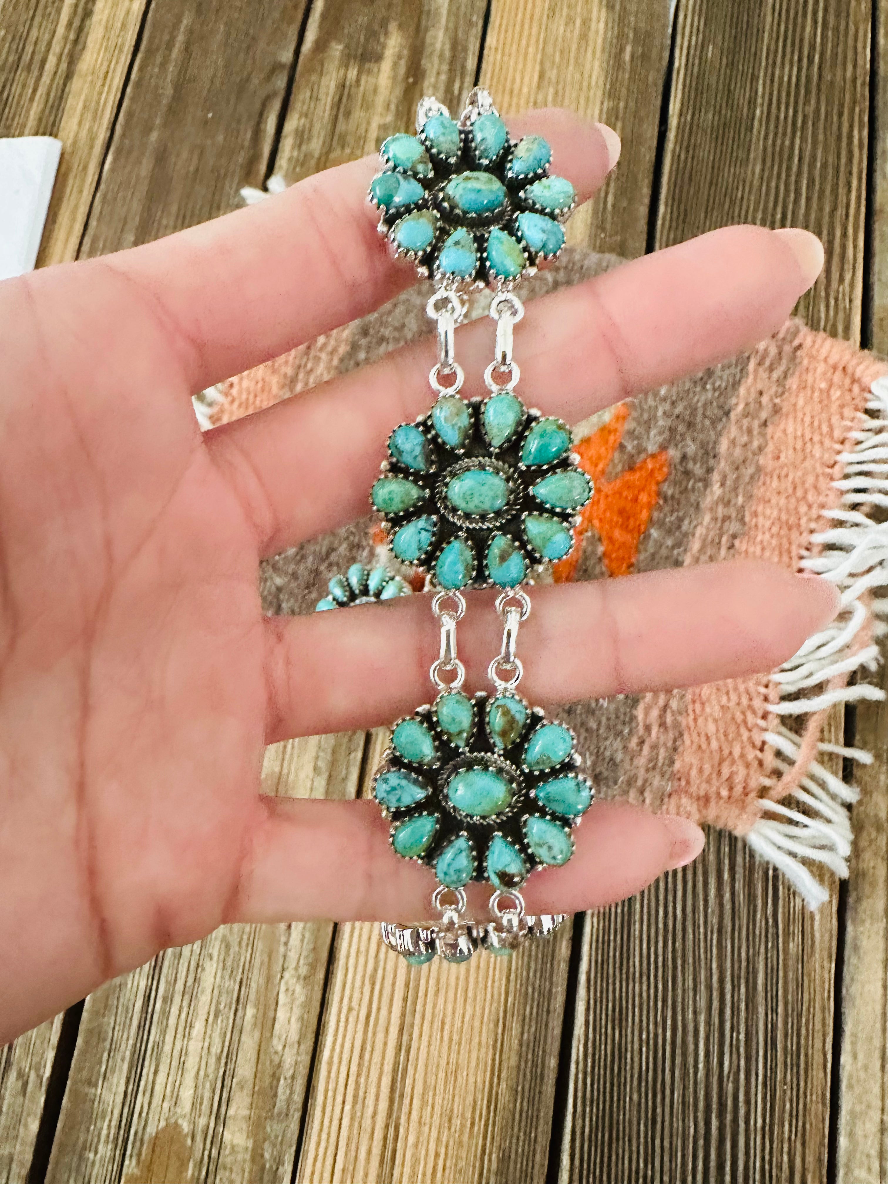 Handmade Sterling Silver & Kingman Turquoise Cluster Choker Set