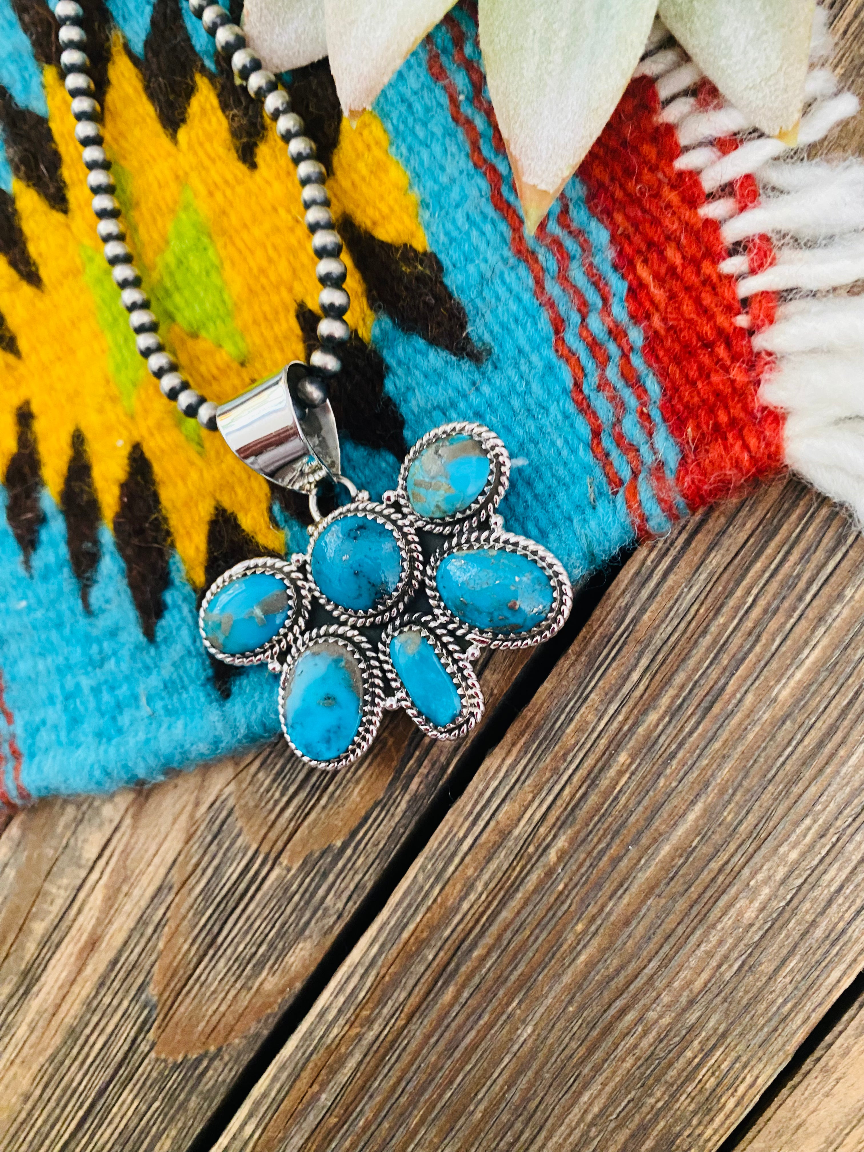 Handmade Sterling Silver & Turquoise Cluster Pendant