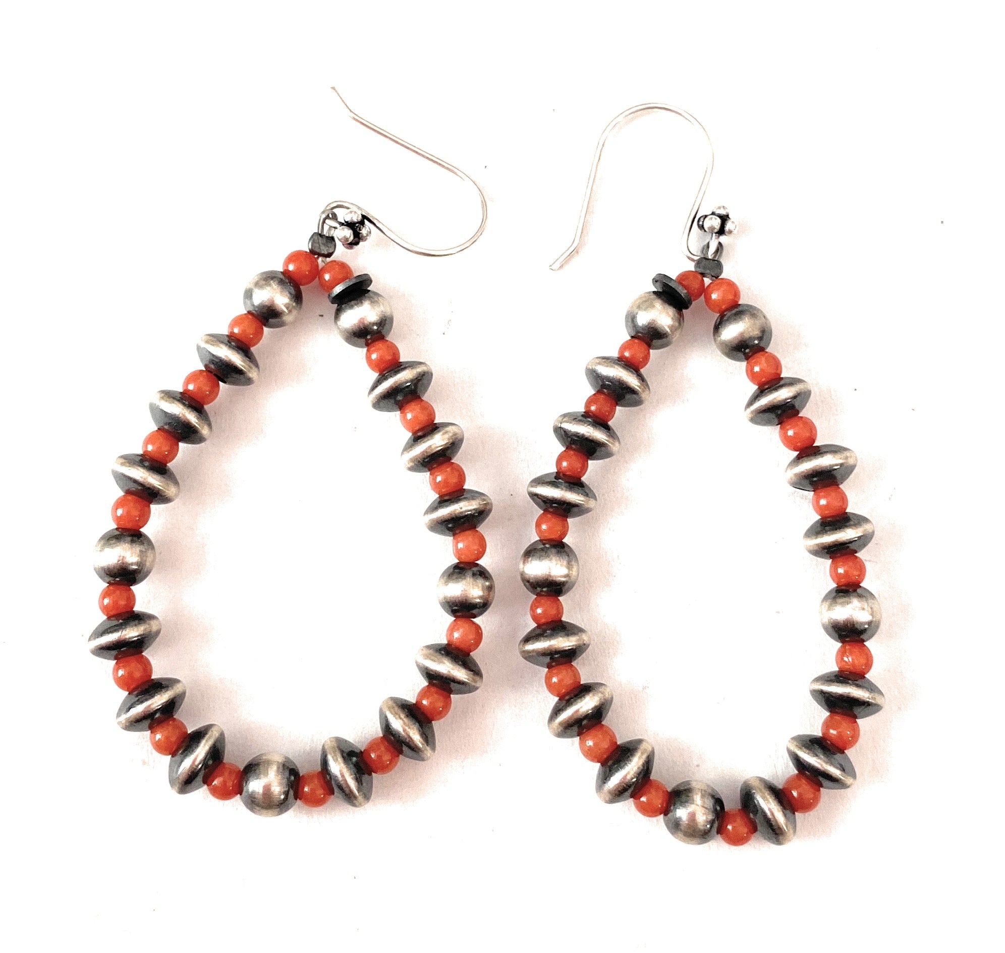 Handmade Coral And Sterling Silver Beaded Dangle Earrings