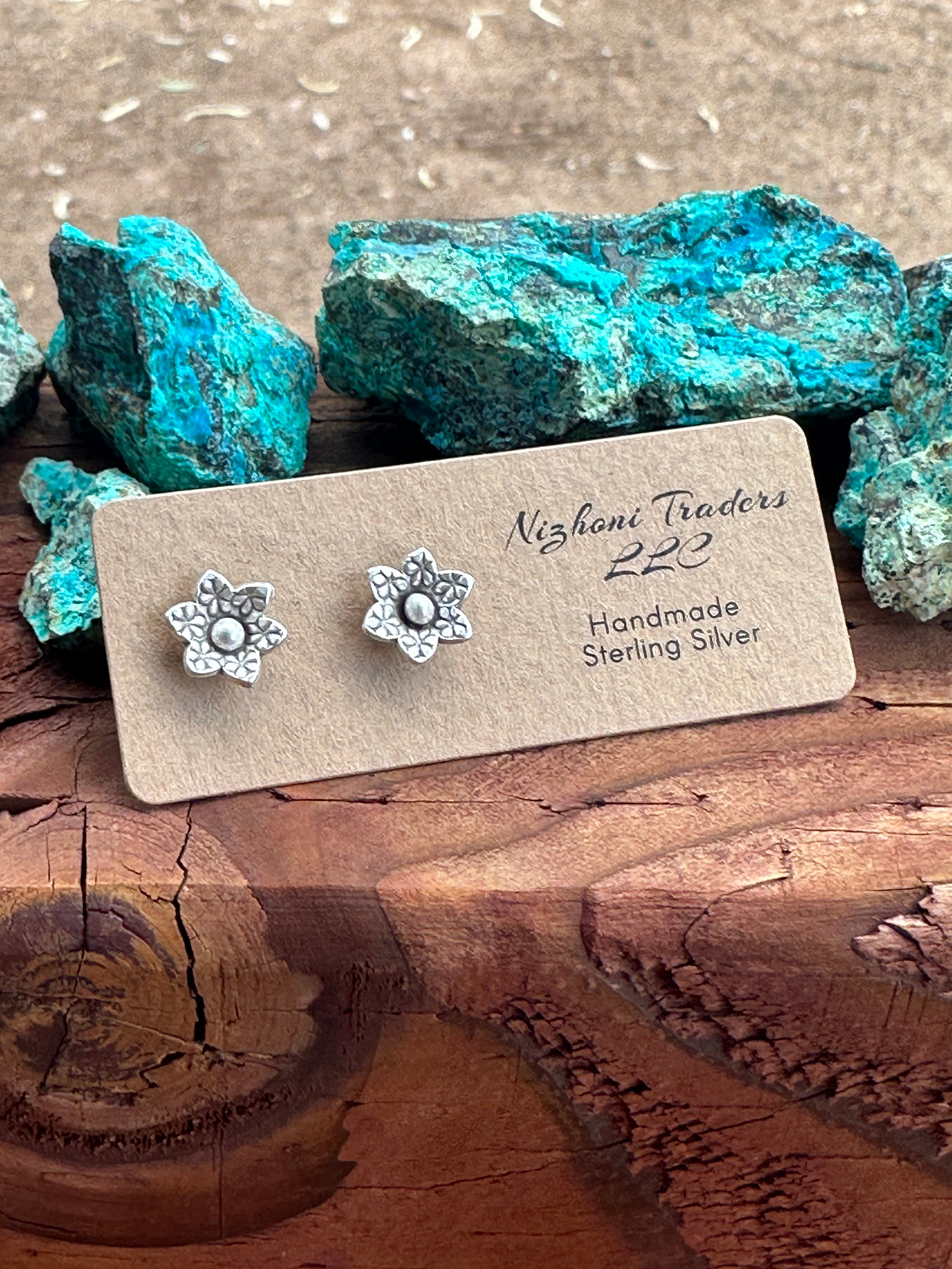 Handmade Sterling Silver Nizhoni Flower Post Earrings