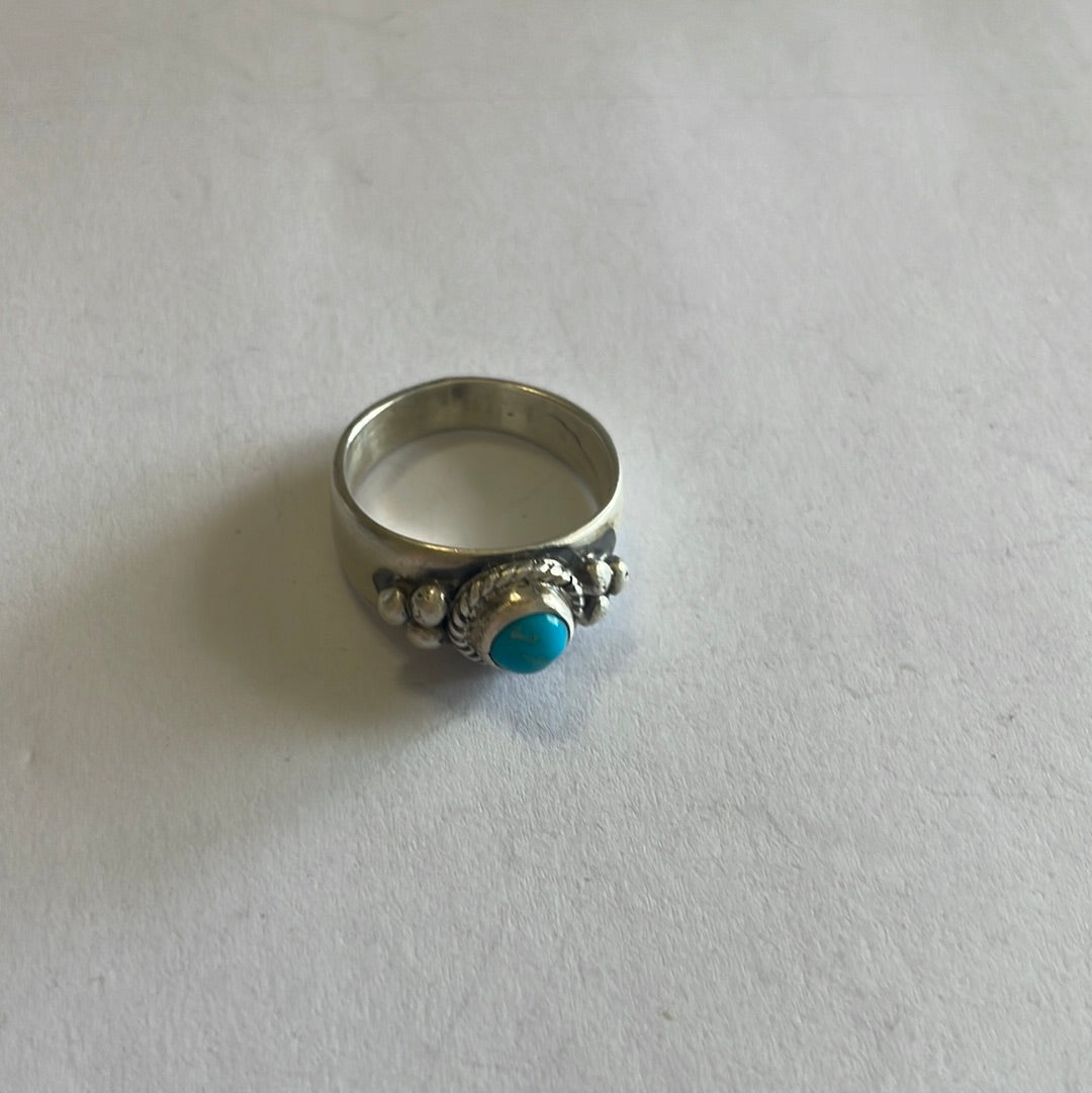 Navajo Sterling Silver Kingman Turquoise Band Ring