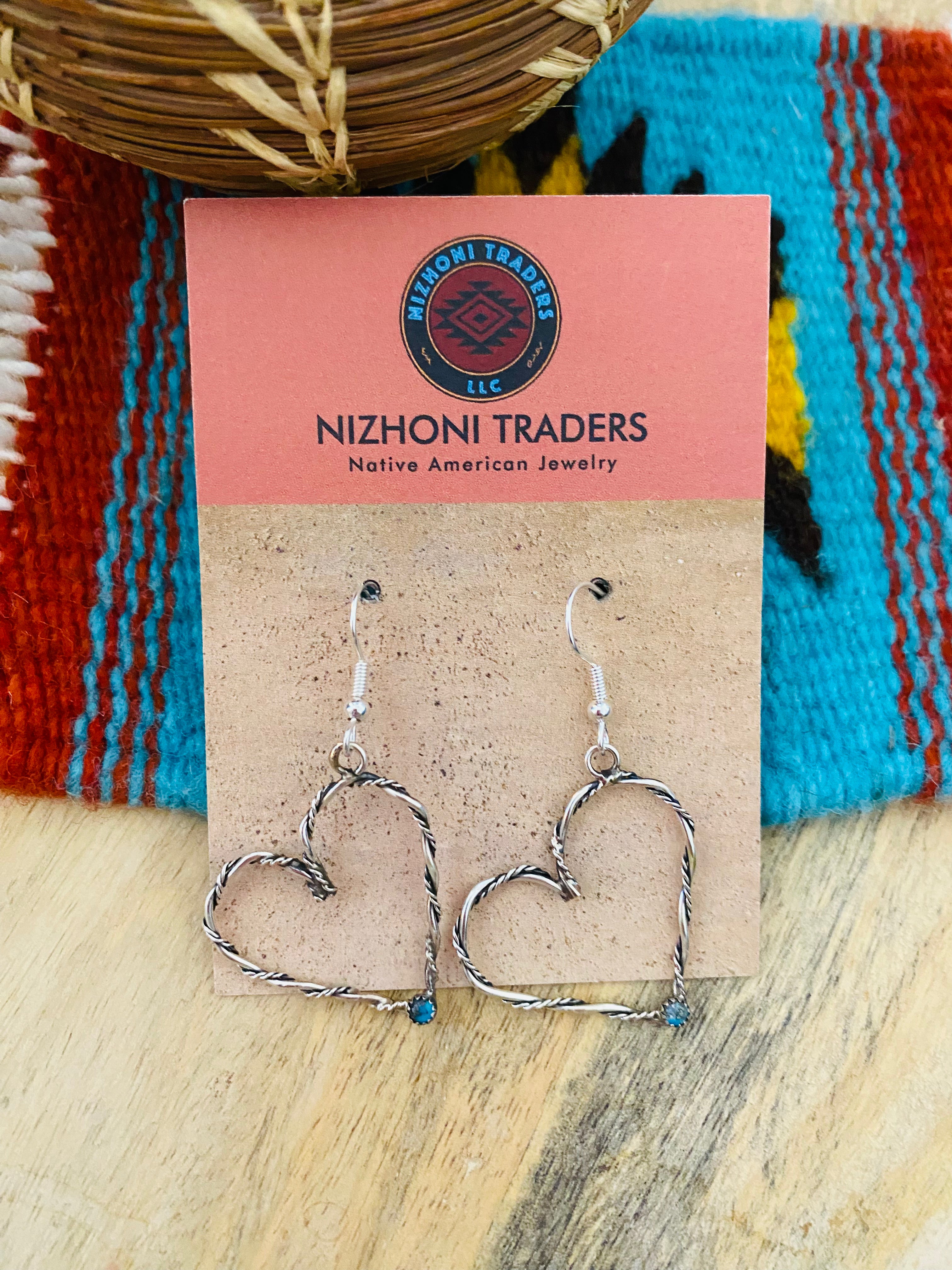 Handcrafted Turquoise & Sterling Silver Heart Dangle Earrings