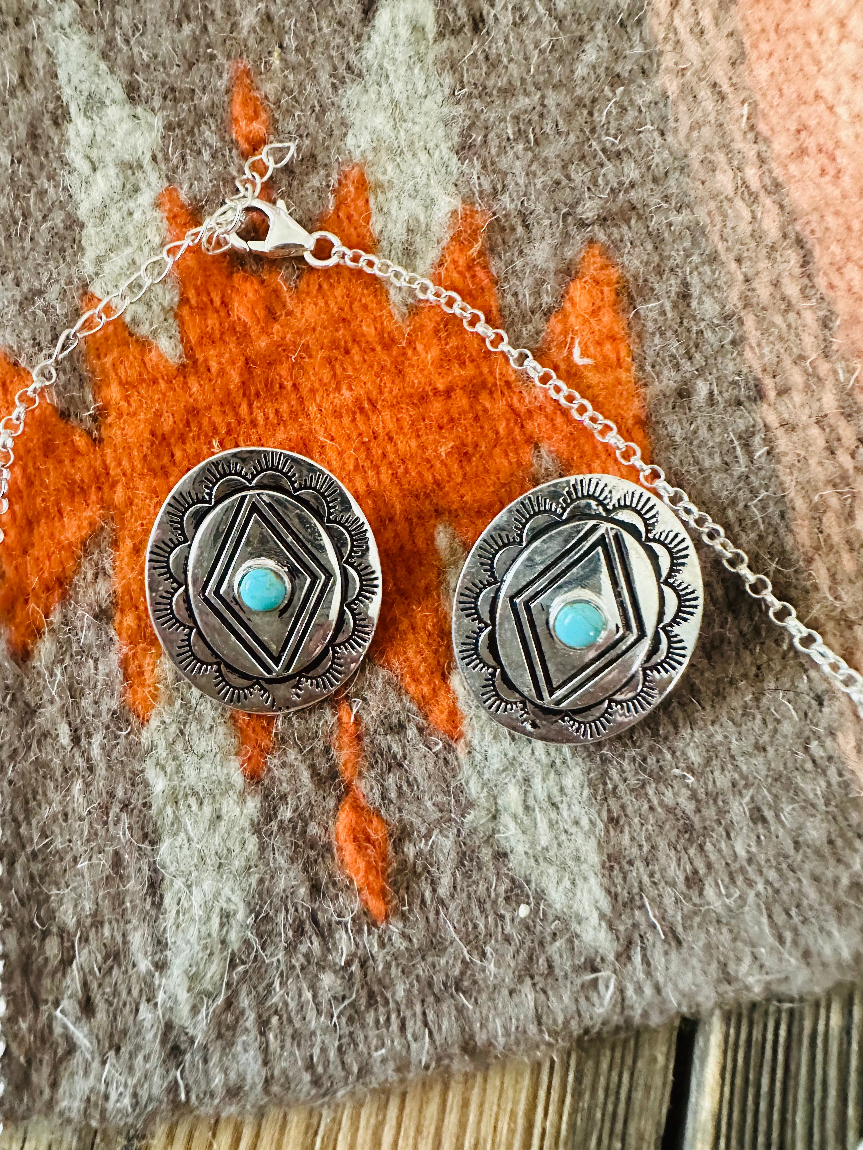 Handmade Sterling Silver & Turquoise Concho Necklace Set