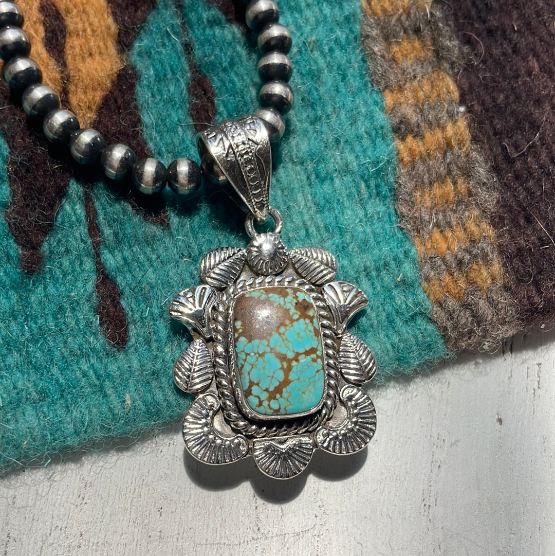 Handmade Sterling Silver & Number 8 Turquoise Pendant Signed Nizhoni