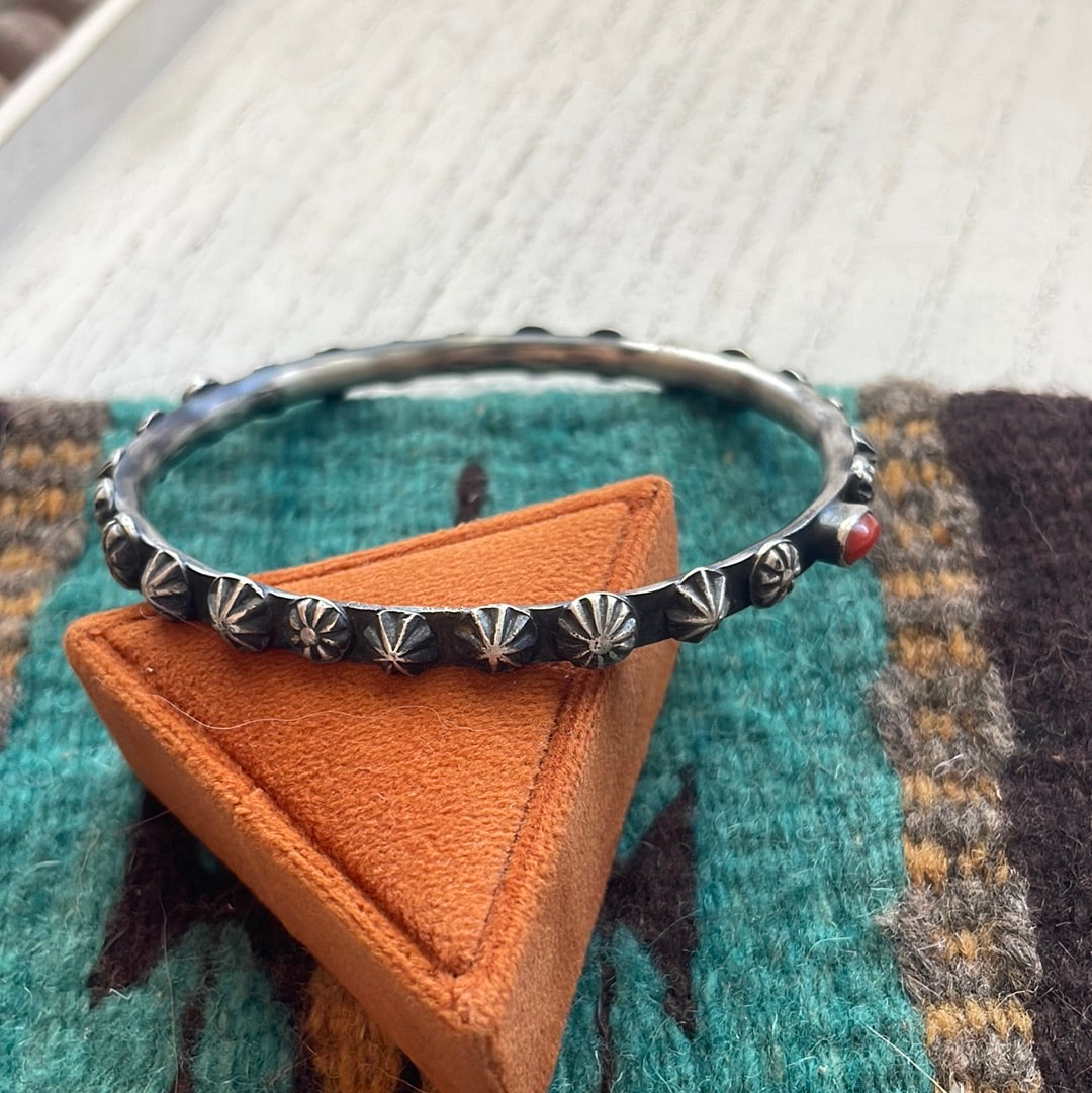 Navajo Sterling Silver & Coral Bangle