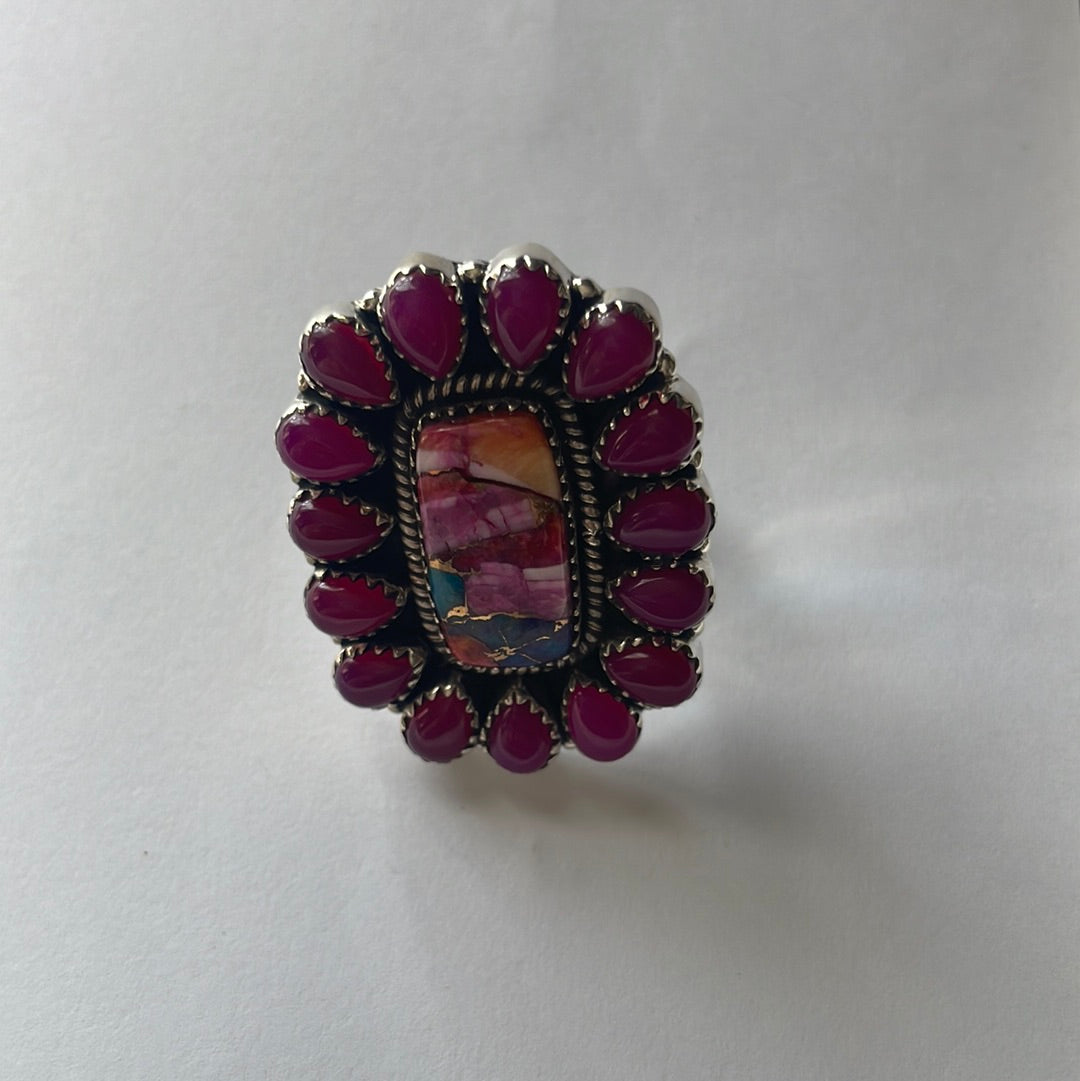 Handmade Sterling Silver, Pink Onyx, Pink Dream Adjustable Ring Signed Nizhoni