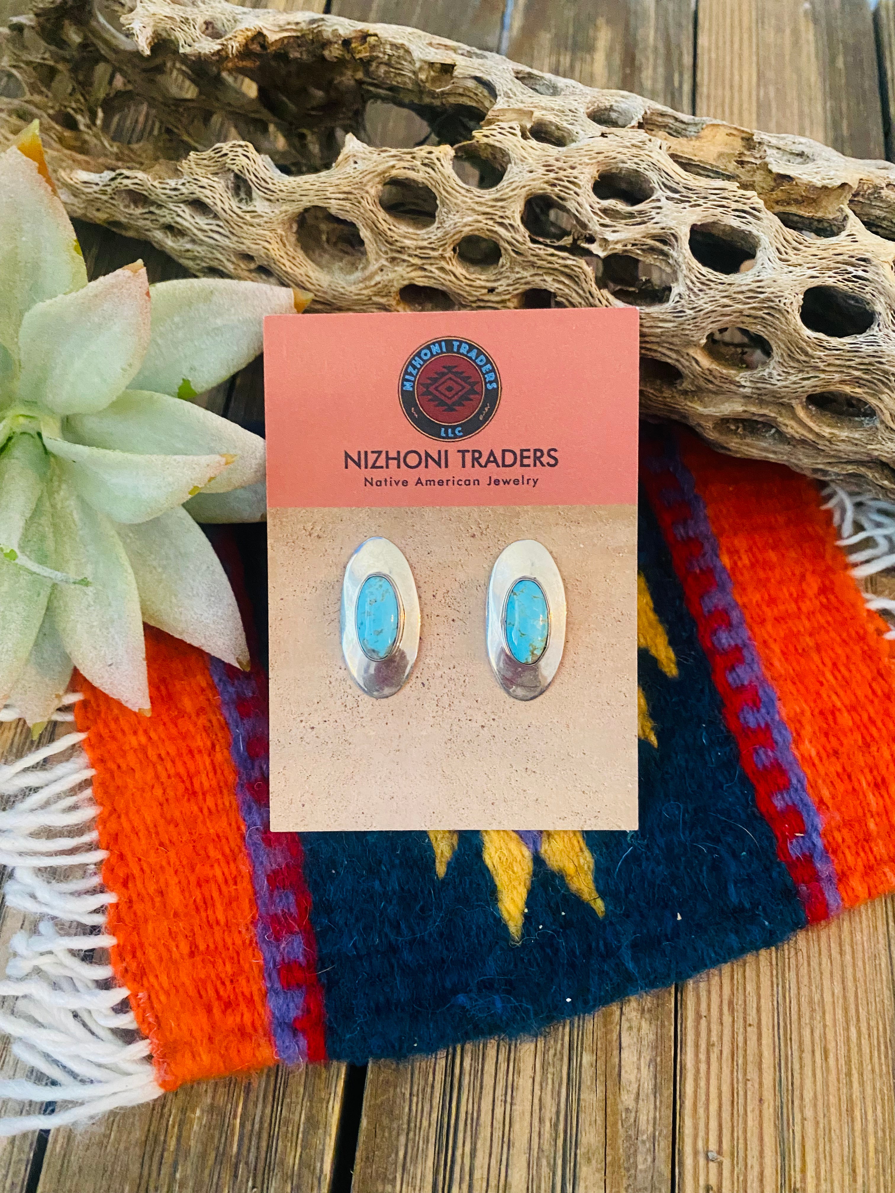 Navajo Sterling Silver & Turquoise Stud Earrings