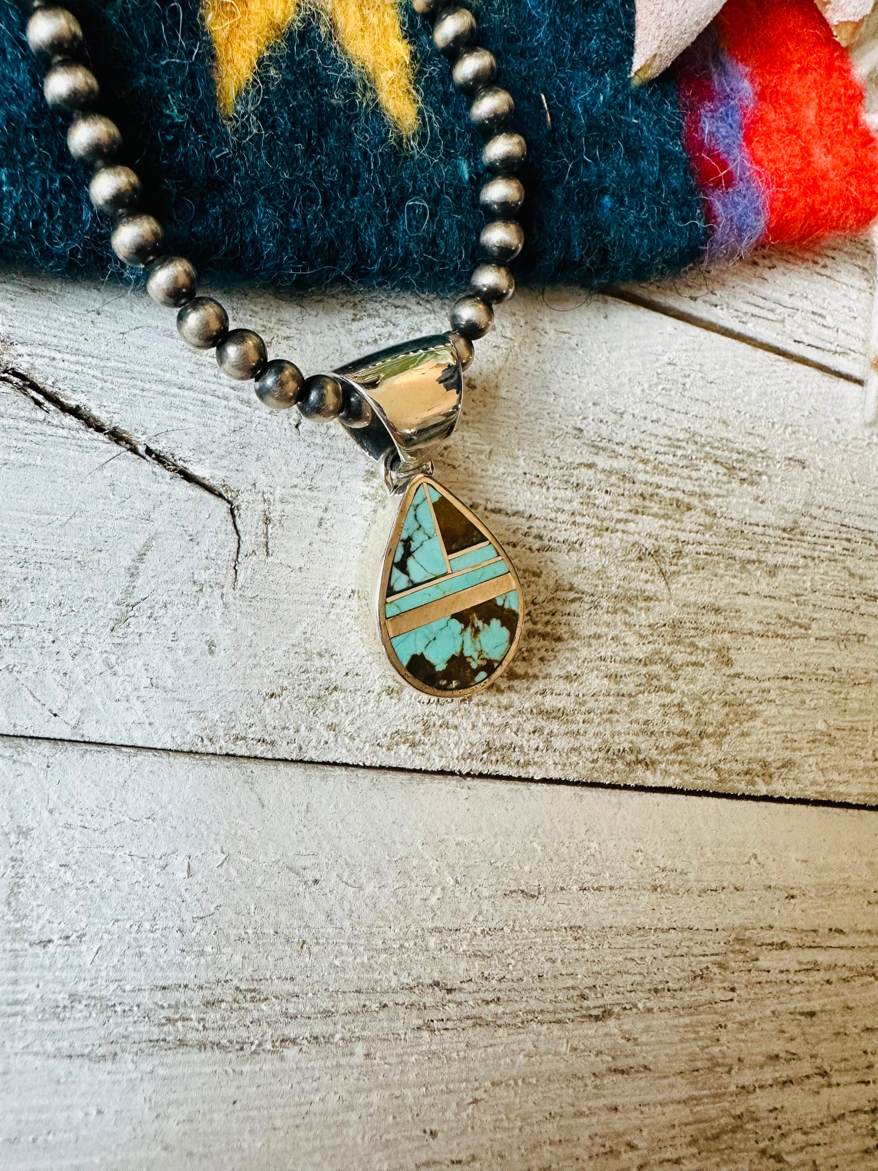 Navajo Number 8 Turquoise & Sterling Silver Teardrop Inlay Pendant