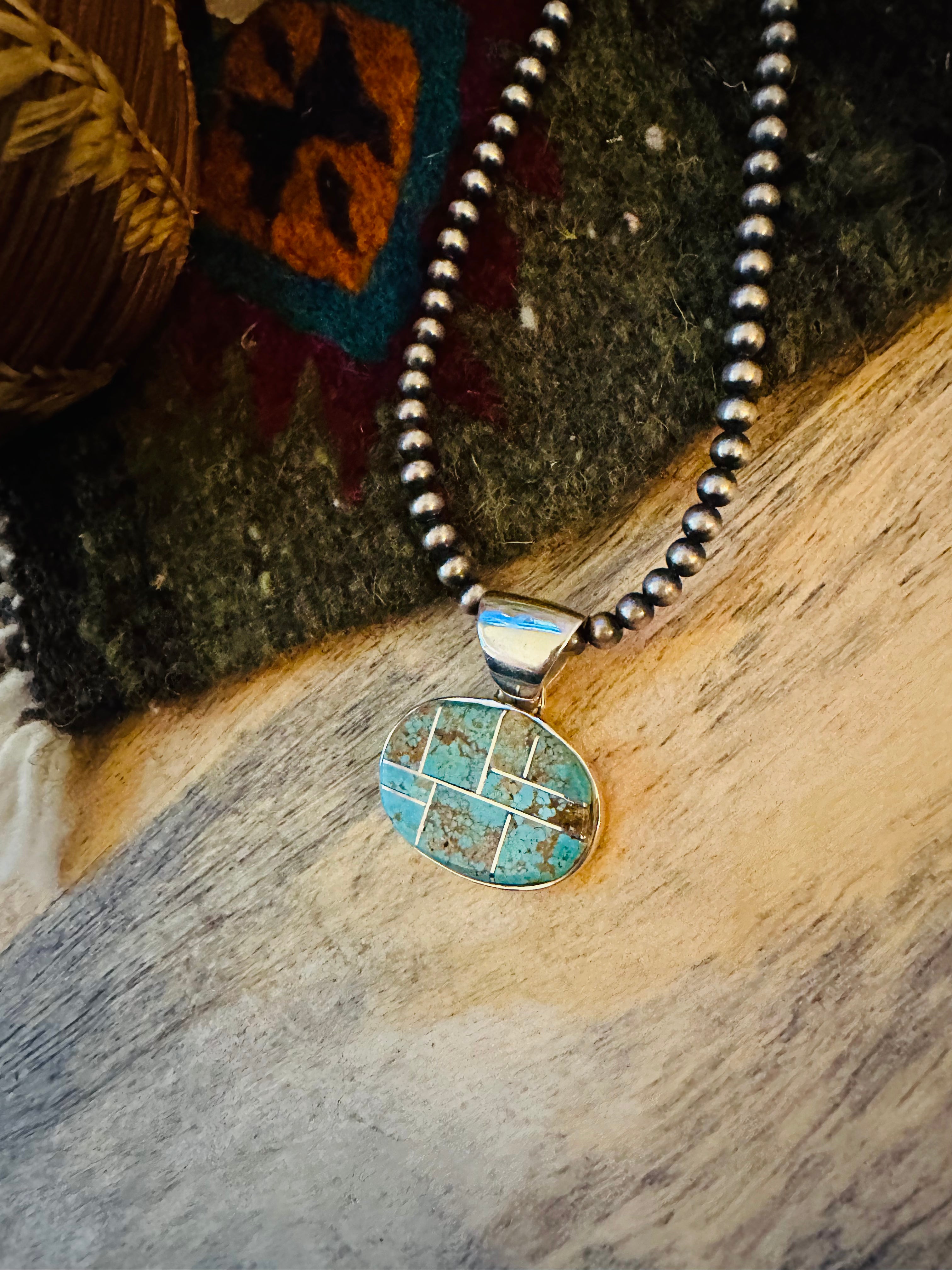 Navajo Number 8 Turquoise & Sterling Silver Inlay Pendant