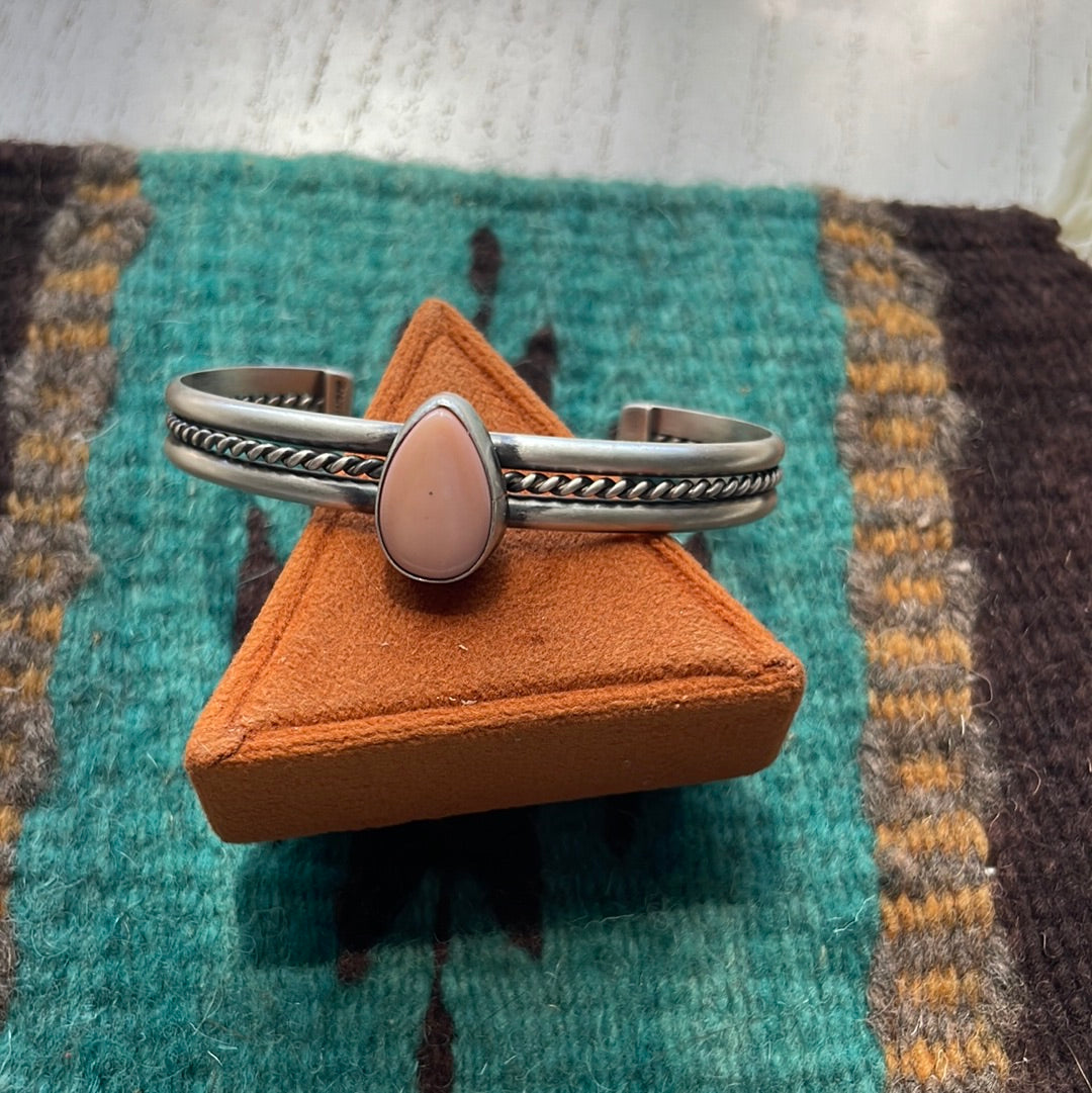 Navajo Tear Drop Pink Conch & Sterling Silver Cuff Bracelet