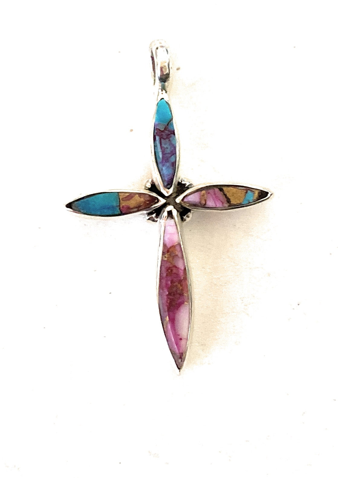 Navajo Sterling Silver & Pink Dream Cross Pendant