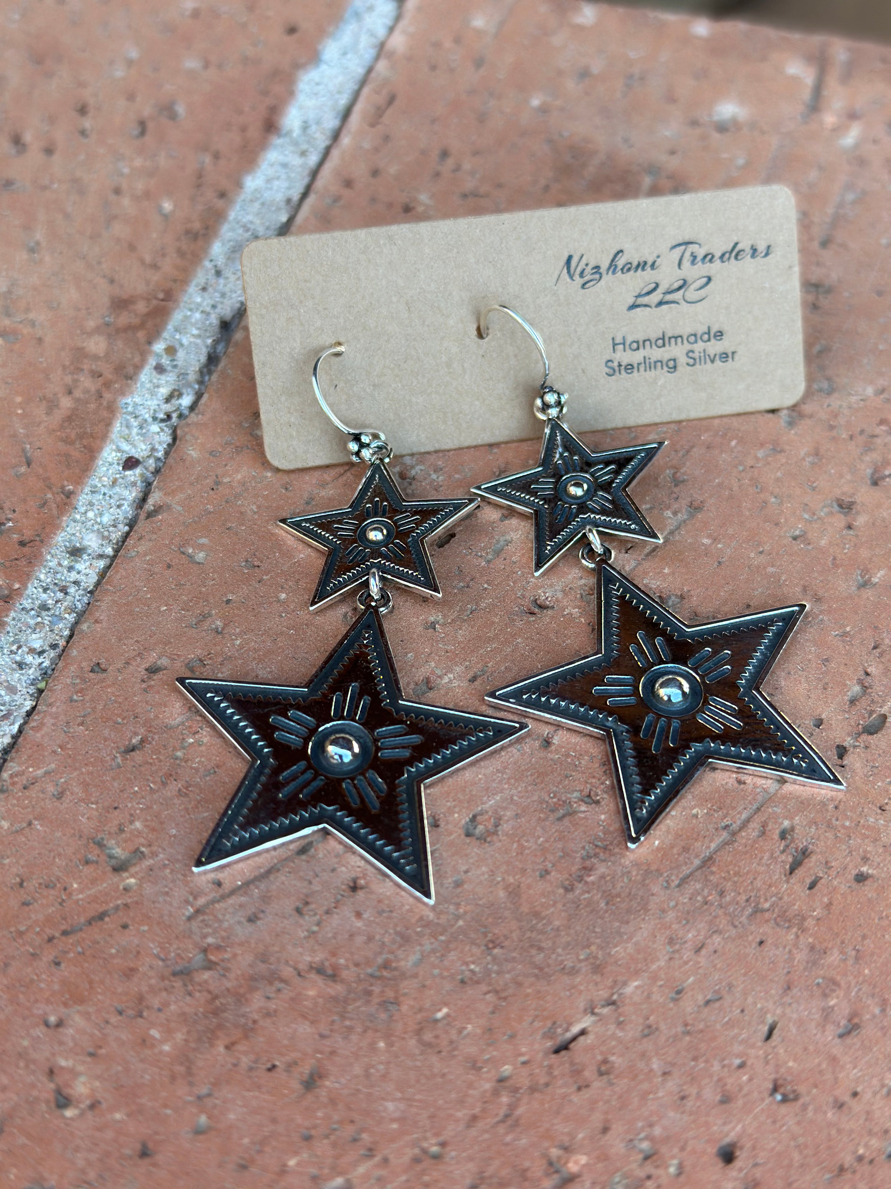 Handmade Star Gazer Sterling Silver Dangle Earrings