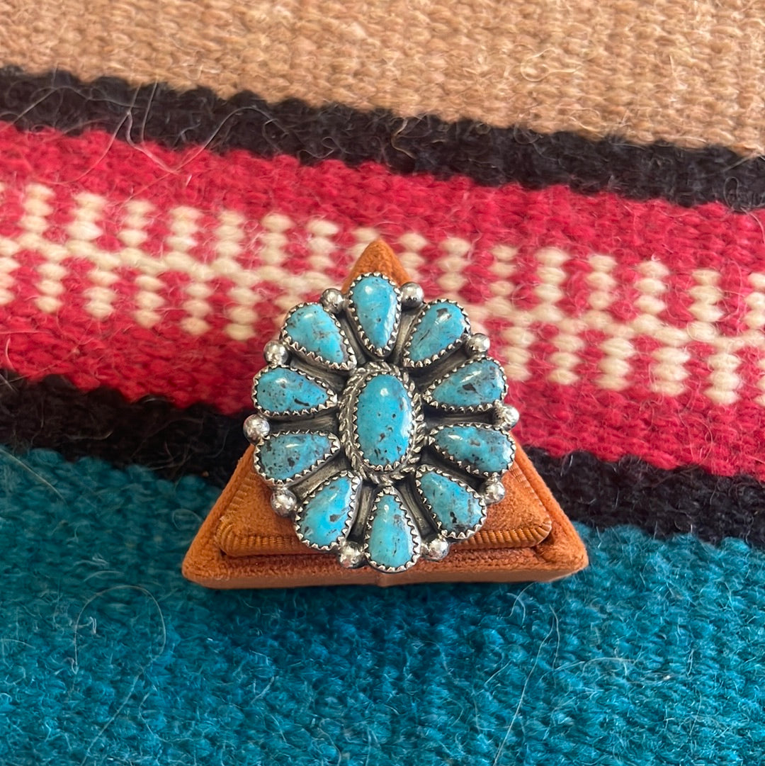 Navajo Sterling Silver Large Cluster Turquoise Ring